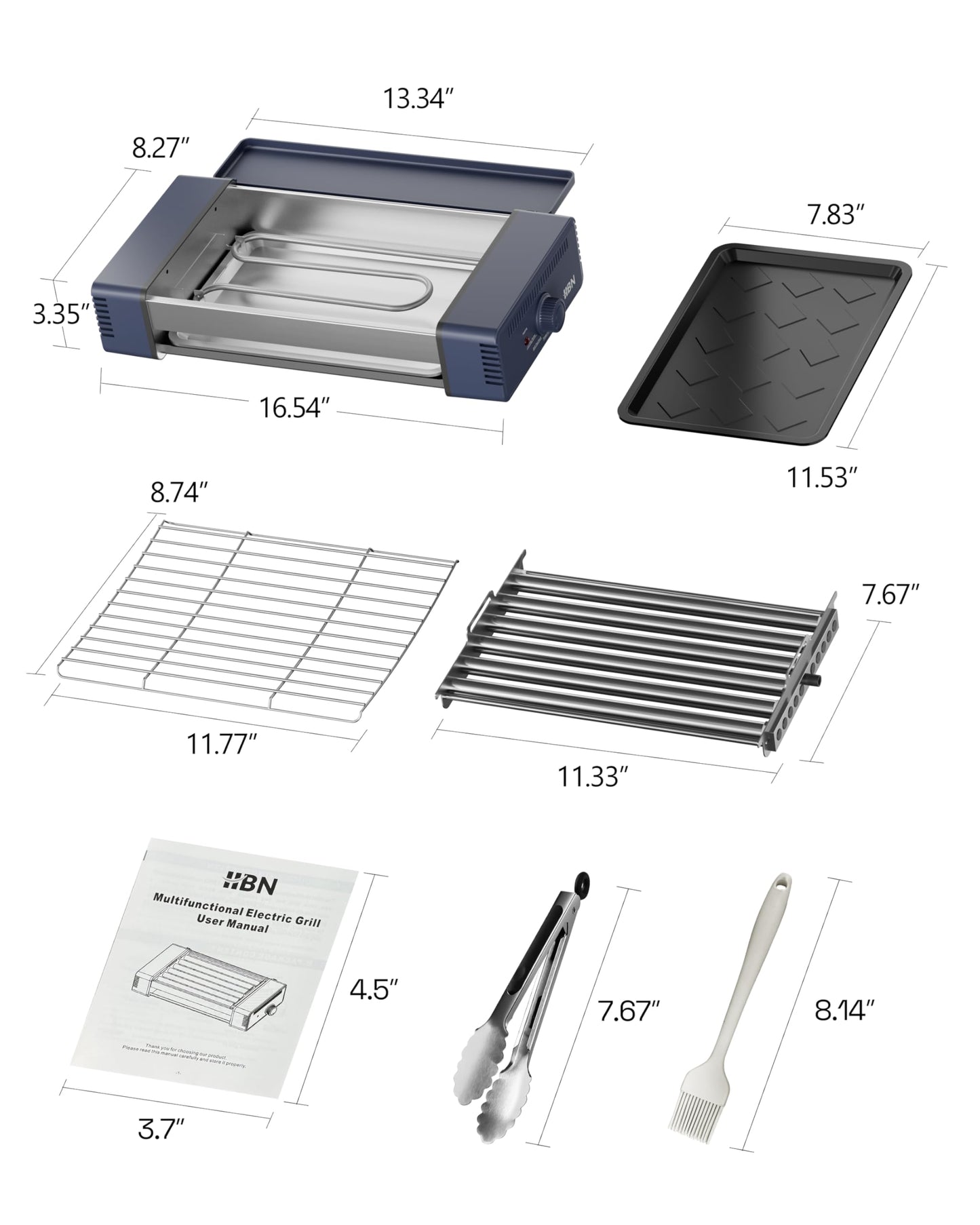 HBN Indoor Grill and Electric Griddle, 3-in-1 Smokeless Indoor Grill with Grill Rack & Nonstick Griddle & Sausage Grill Korean BBQ grill for Kitchen, Dishwasher Safe, 400F