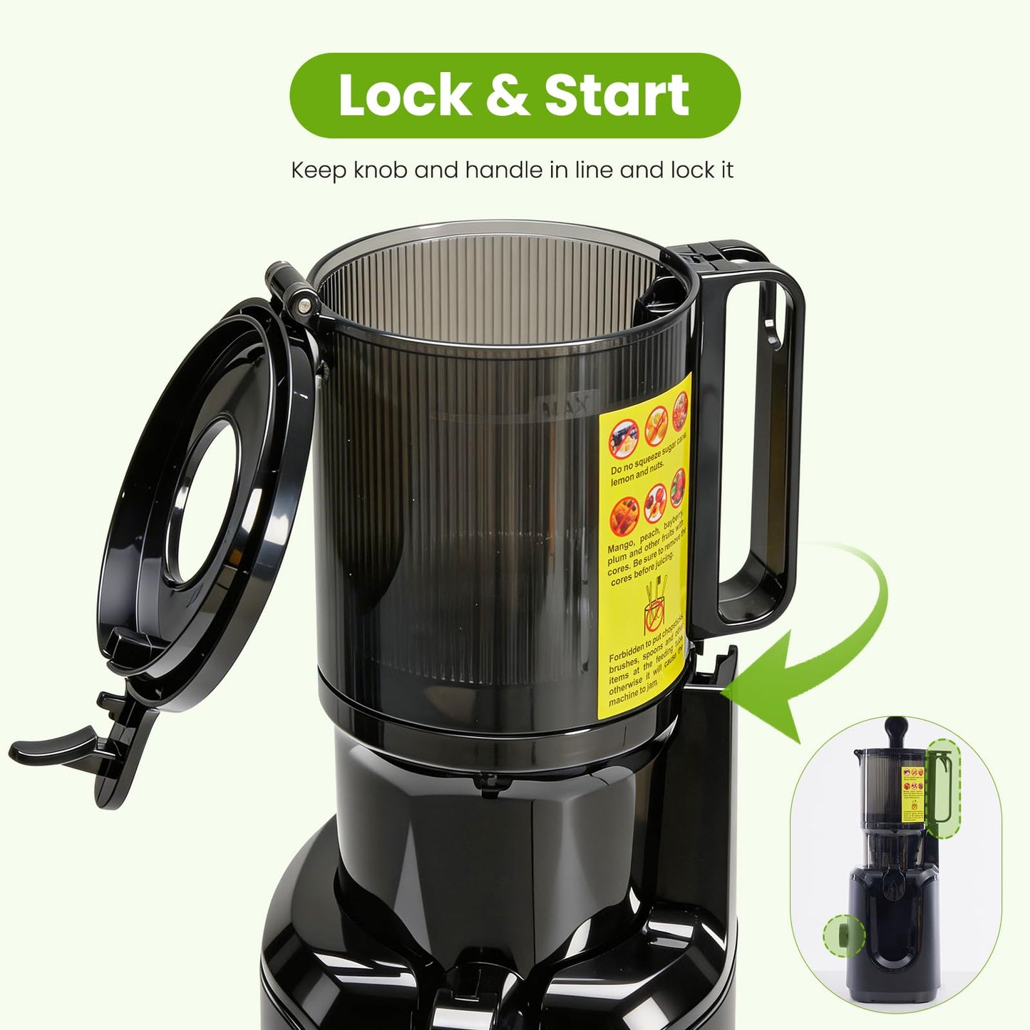 KMFurnila Slow Masticating Juicer Machines, Cold Press Juicer with Safety Lock & Reverse Function, 4.25" Feed Chute for Whole Fruits & Vegetables, High Juice Yield, Black