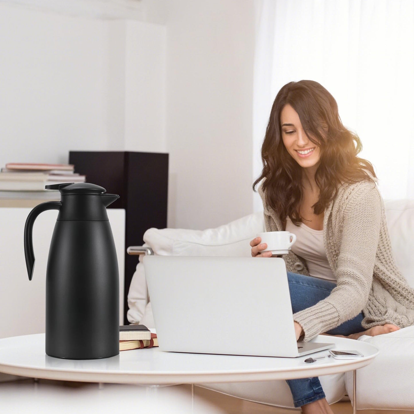 70 oz Thermal Coffee Carafe, Updated 2 PCS Insulated Stainless Steel Coffee Carafes for Keeping Hot Coffee & Water Hot Beverage-12Hours, Double Walled Vacuum Coffee Carafe(Black+Red)