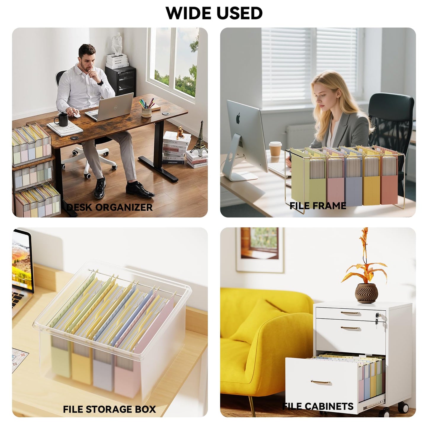 Ansook Legal Size Hanging File Folders, 12 Pack Plastic Legal Size File Folders with Tabs with Heavy Duty 2 Inch Expansion, Expandable Legal Hanging Folders for Office School Home Filling Cabniet