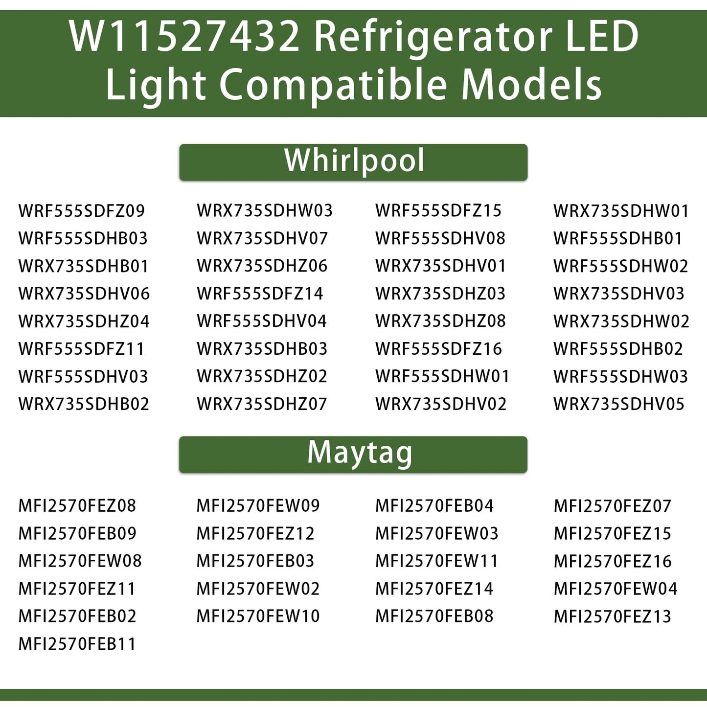 W11527432 Light Replacement for Whirlpool Maytag Amana Fridge Refrigerator W11101384 W11333374 W11387579 W11042554 WRX735SDHZ02 WRX735SDHZ03 WRX735SDHZ04 WRX735SDHZ07 WRF555SDFZ09 WRF555SDFZ11