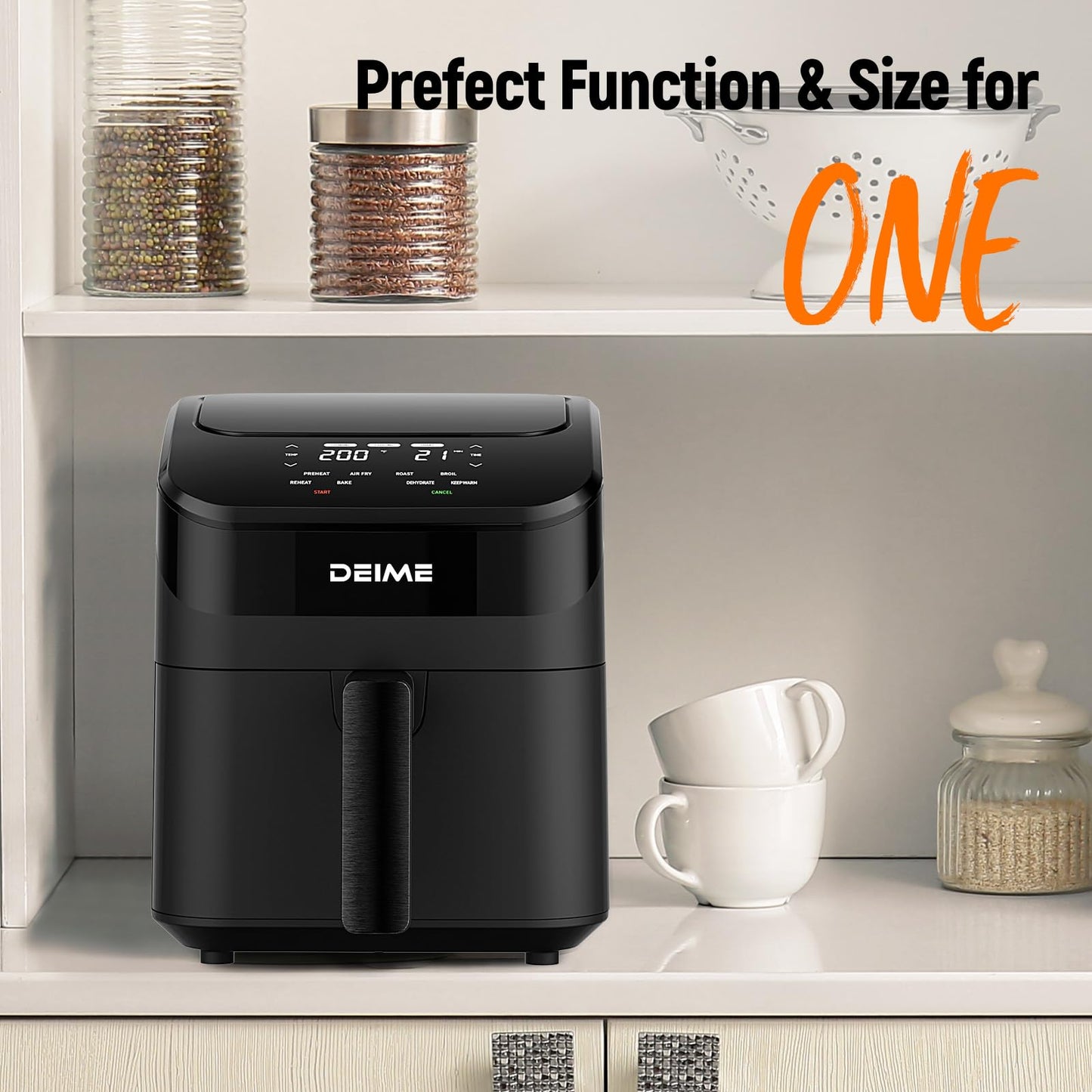DEIME Air Fryer 3 Qt, Small Airfryer Digital Space Saving Compact, Bake, Reheat, Roasts for Quick Easy Meals, Mini Compact & Quiet, Nonstick & Dishwasher Safe Basket (Black-4.5QT)