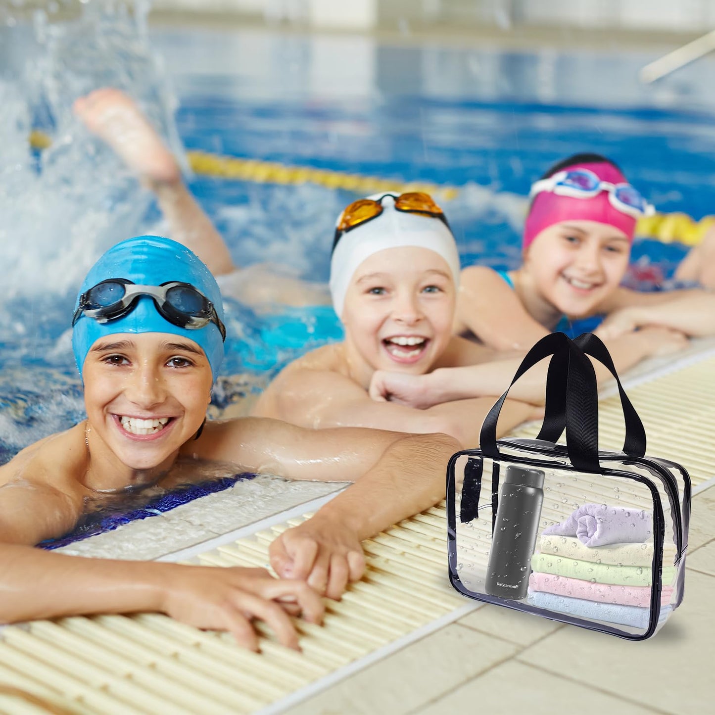 10 Pack Large Clear Cosmetic Bags with Handle PVC Plastic Toiletry Pouches with Zipper Clear Plastic Tote Bags Transparent Vinyl Bags Transparent Makeup Bag for Women, Men, Beach, Traveling