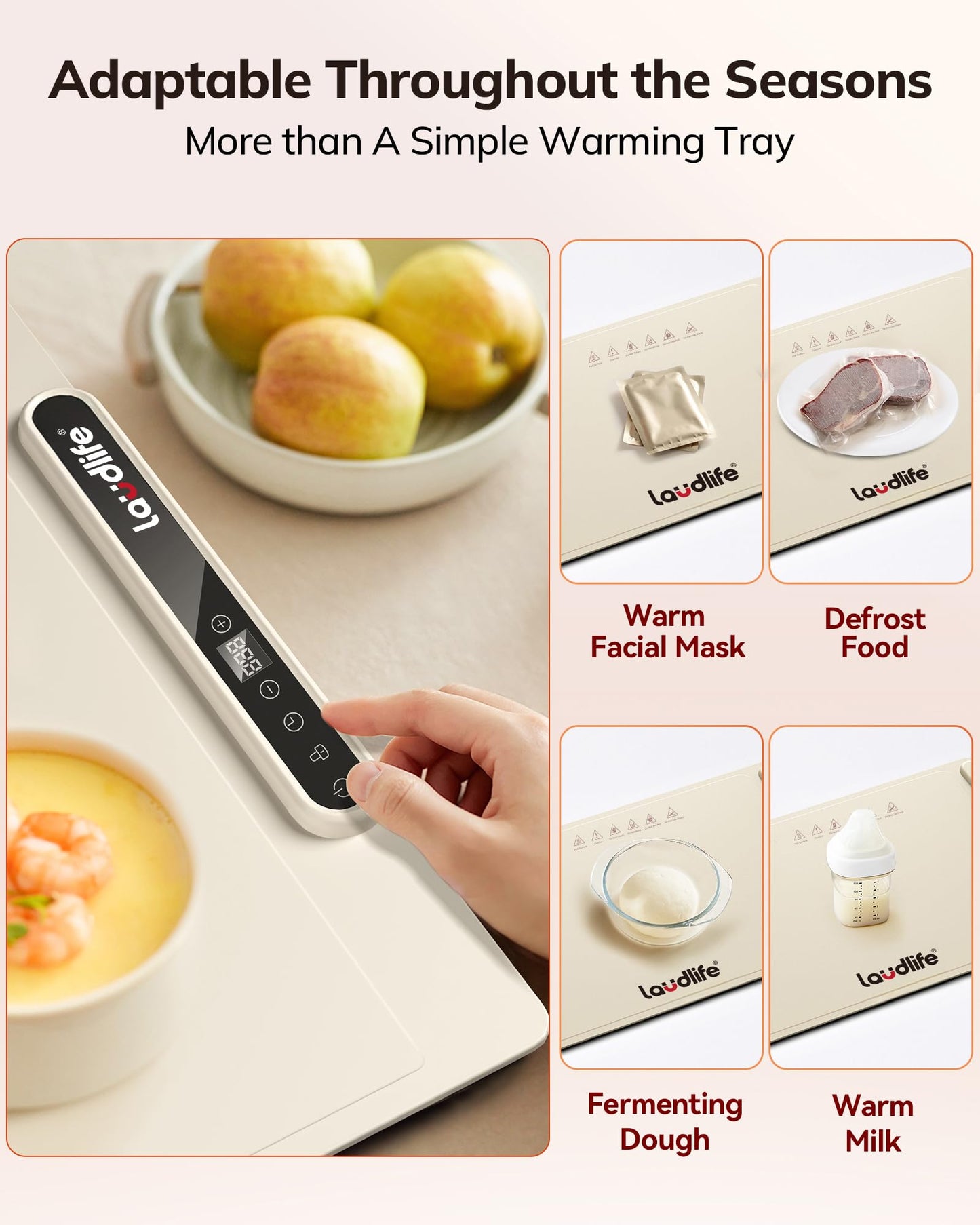 Food Warming Mat 24x16 Inches, Electric Warming Tray with 7 Temps, Foldable Food Warmer for Parties, Buffets, Family Gatherings, Holiday & Sabbath, Child Lock, Heating Mat for Food, Beige
