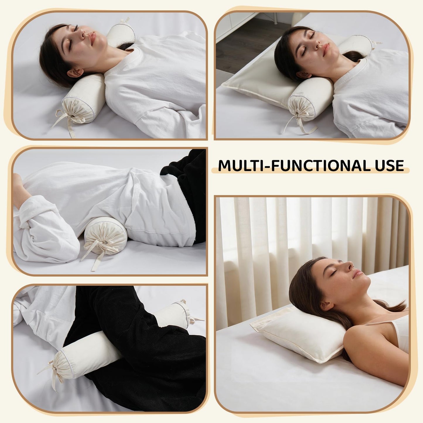 LOFE Buckwheat Pillow - 3 Point Support Buckwheat Hull Pillow for Less Pain, 2IN1 Tartary Buckwheat Neck Roll Pillow for Best Support, Adjustable Cervical Neck Pillow with Organic Cotton Pillowcase