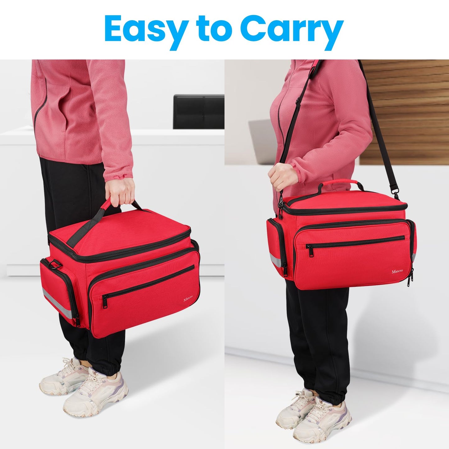 Mancro Medical Bags, Large Medication Storage Empty, Water Resistant Pill Bottle Organizer for Home, First Aid Responder Bag, Nurse Gifts, Red Medical Supply Organizer