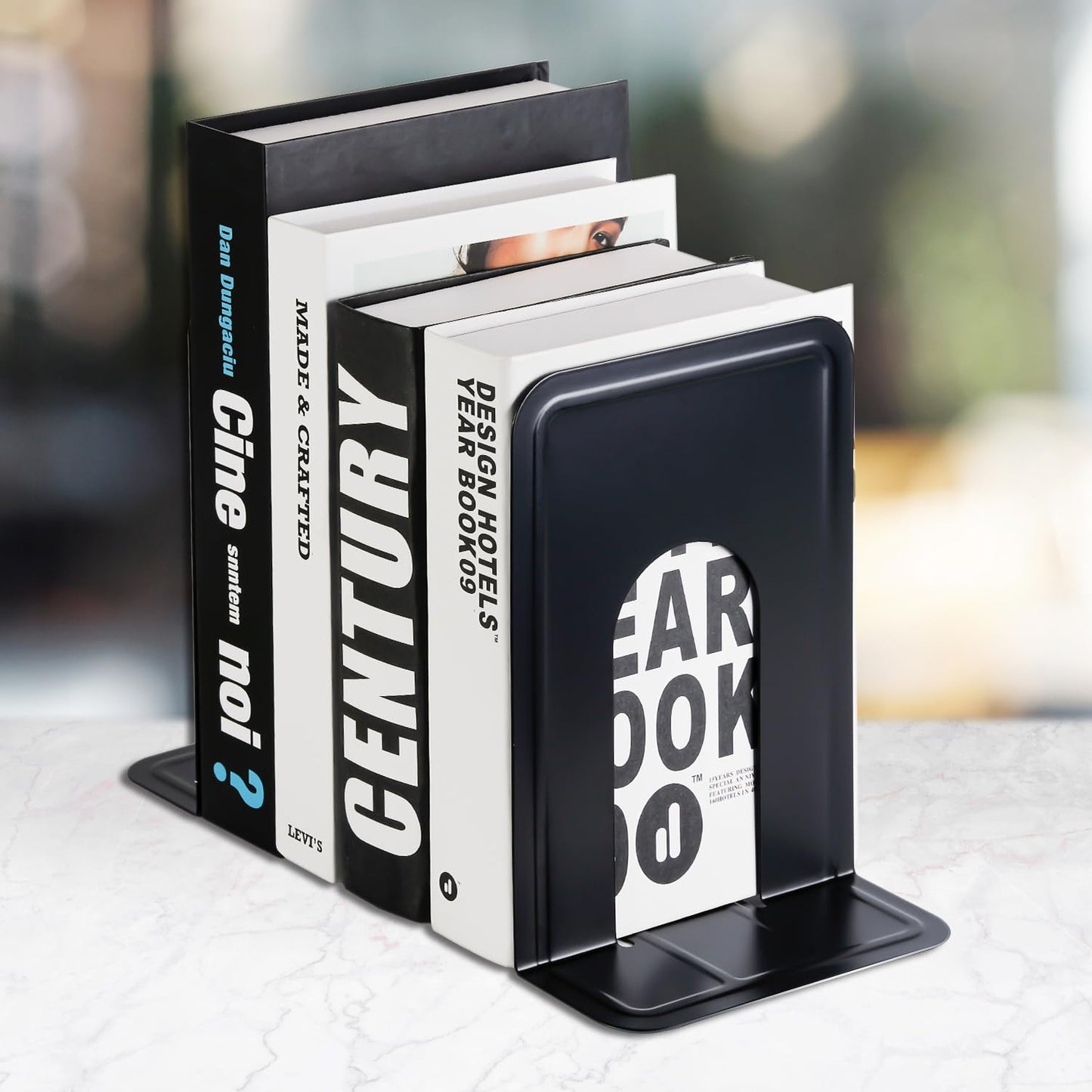 MaxGear 8.5 in Extra Large Heavy Duty Metal Book Ends, Classic Black Premium Bookends for Shelves, Non-Skid Bookend, Book Stopper for Books/Movies/CDs/Games, 8.5 x 5.9 x 7.8 in,4 Pairs