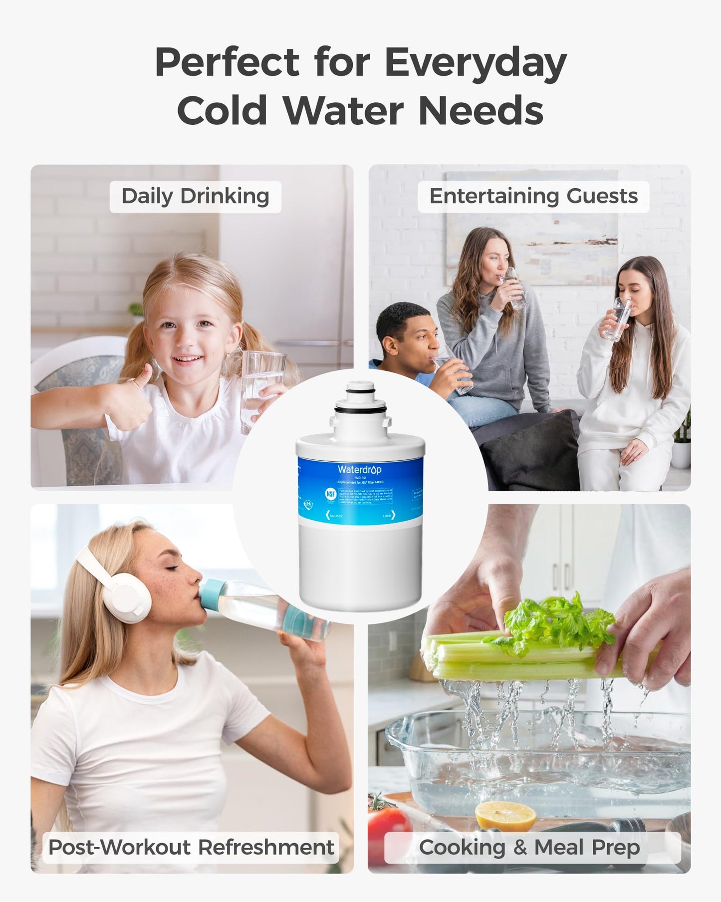Waterdrop MXRC Replacement for GE® MXRC, FXRC, FXRT, HXRC, 9905, 46-9905 & 1E1013 Refrigerator Water Filter, 1 Pack