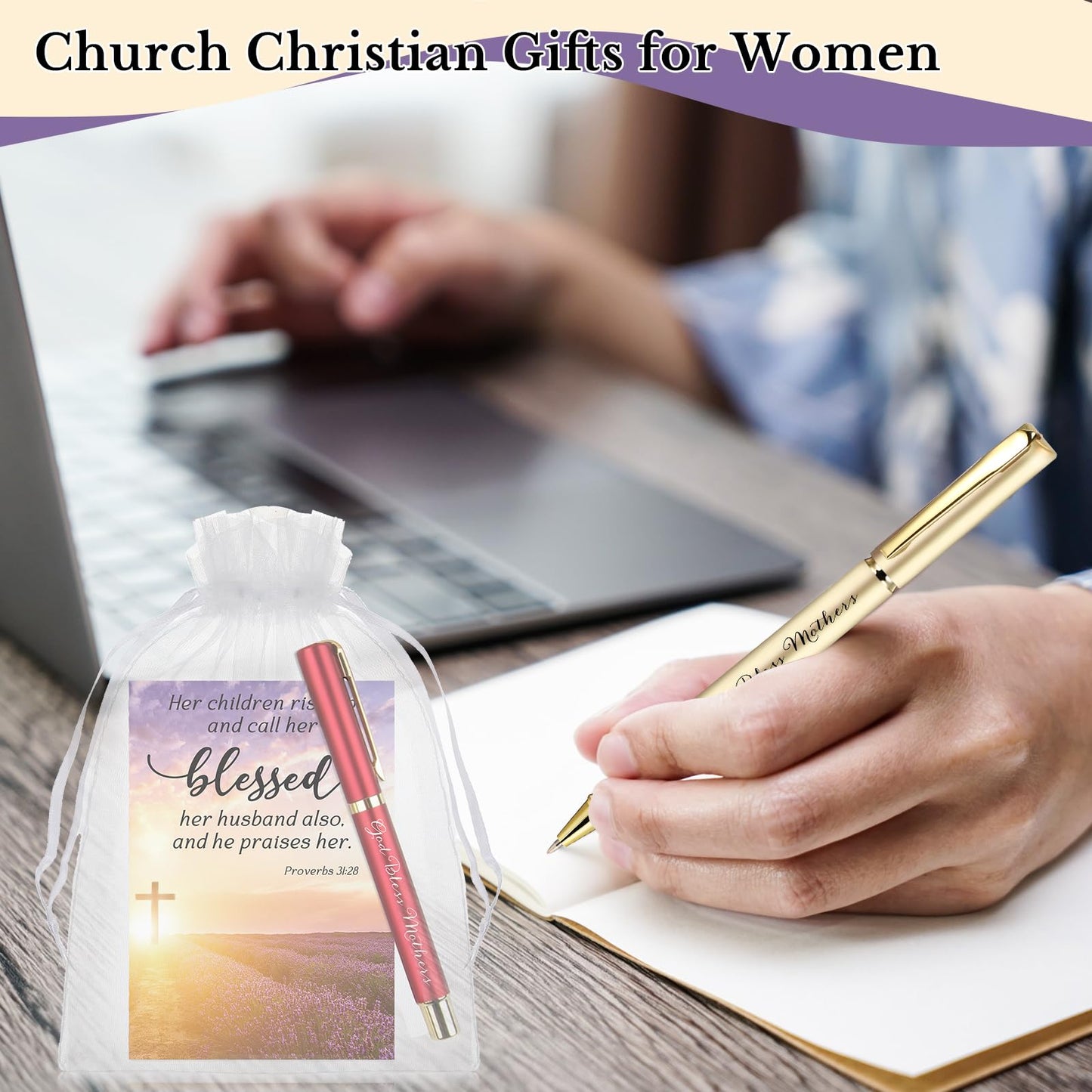 Spakon 50 Sets Mother's Day Church Gifts Bible Verse Notebooks Christian Pens with Organza Bags Religious Mother's Day Gifts for Mom