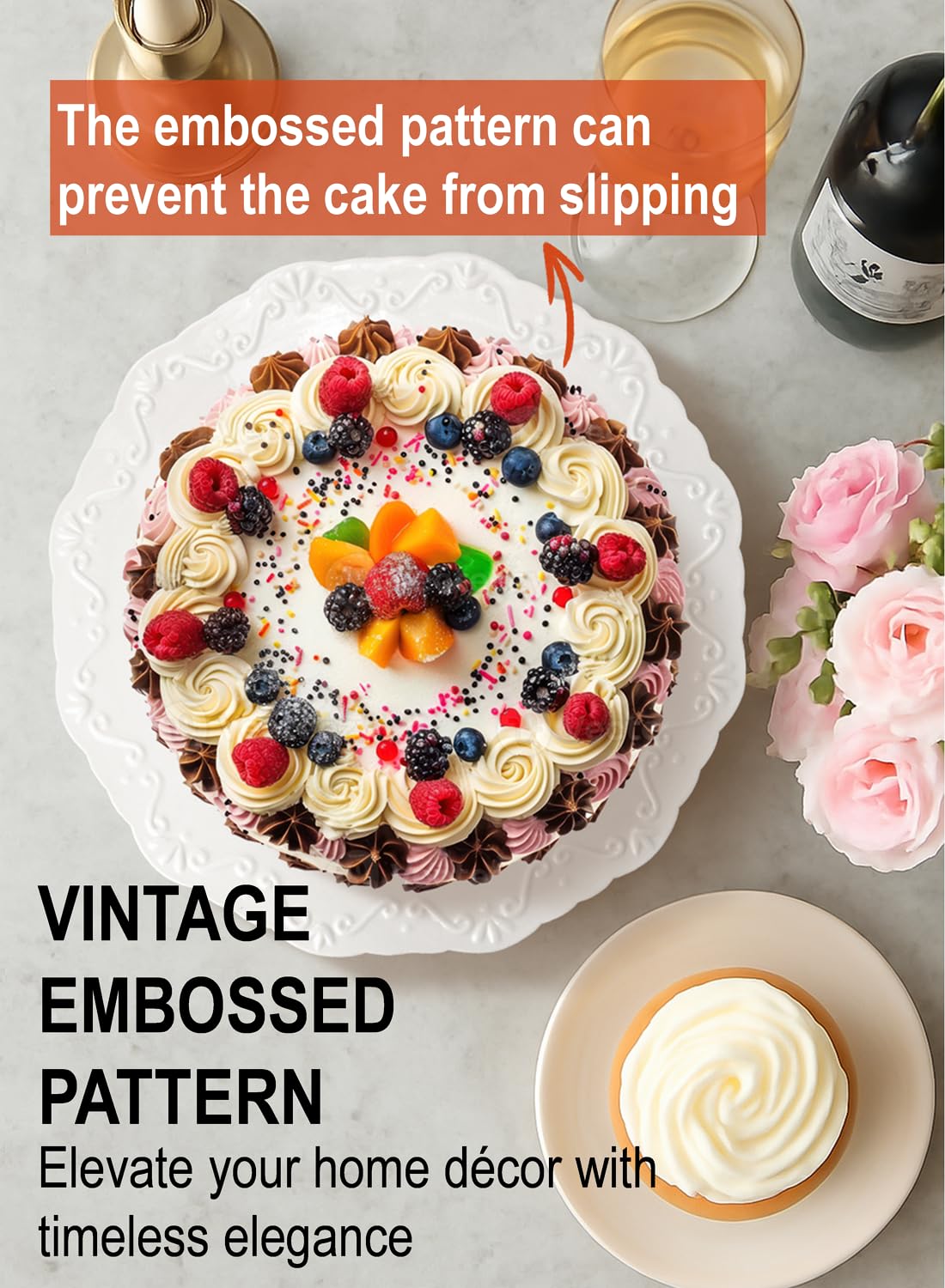 10" White Cake Stand for 8" Cake, Porcelain Cake Plate, Cake Pedestal Stand, Round Dessert Stand, Wedding Cake Stand for Party, Birthday, Baby Shower, Christmas, Home Decorating Cake Display Stand