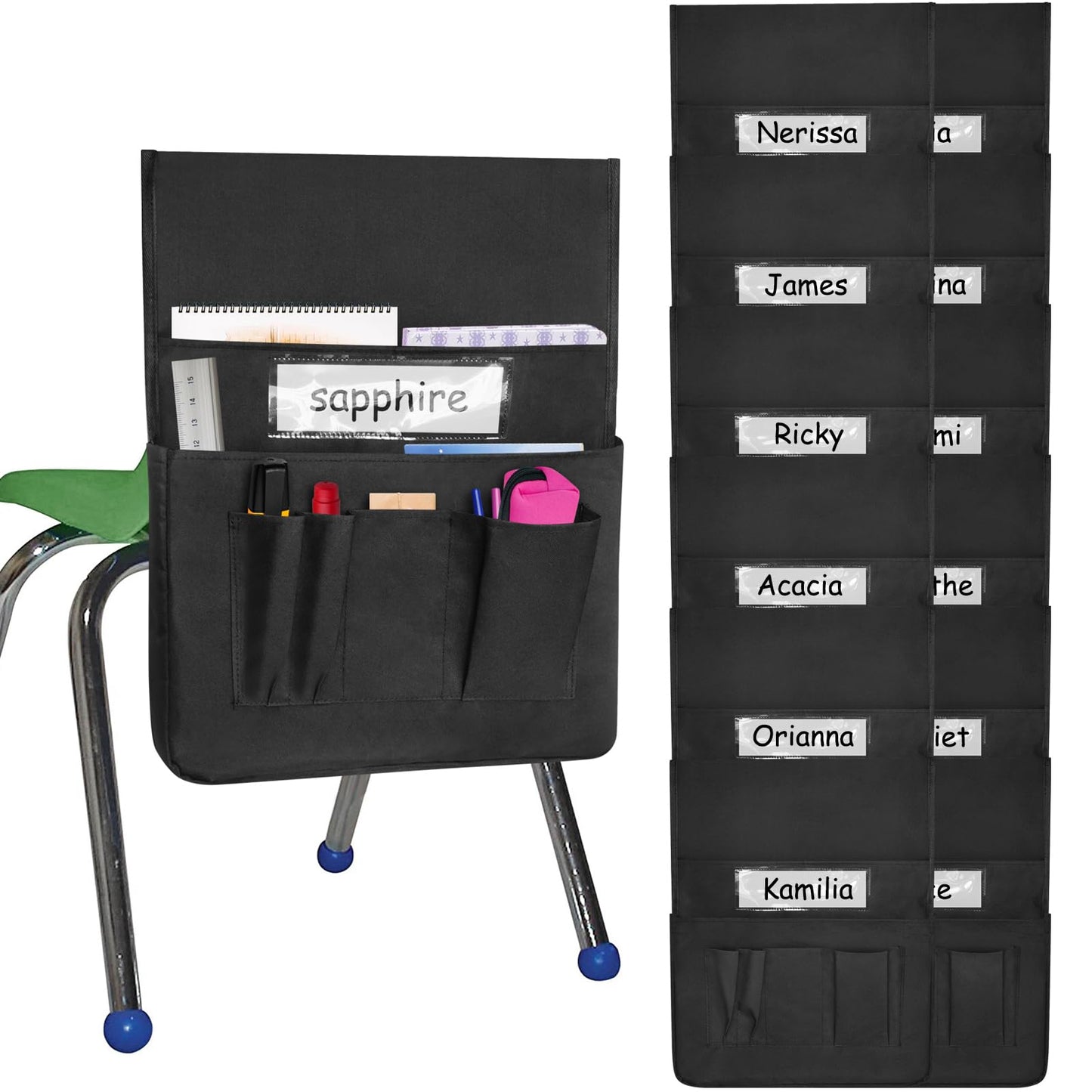 DVQQDVE Chair Pockets for Classroom 15 x 19 Inch Chairback Buddy Pocket Chart Seat Back Organizer Student Storage with Lable Slot for Classroom Kindergarten School Home (12)