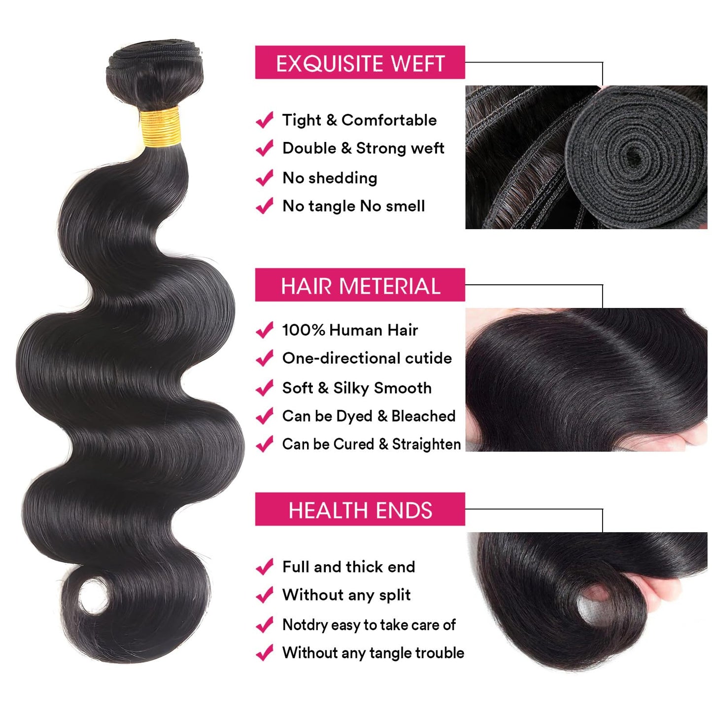 12A Human Hair Bundles Body Wave Bundles Human Hair 18 20 22 Inch 100% Unprocessed Brazilian Virgin Hair Body Wave 3 Bundles Deals Real Human Hair Extensions For Black Women Natural Black
