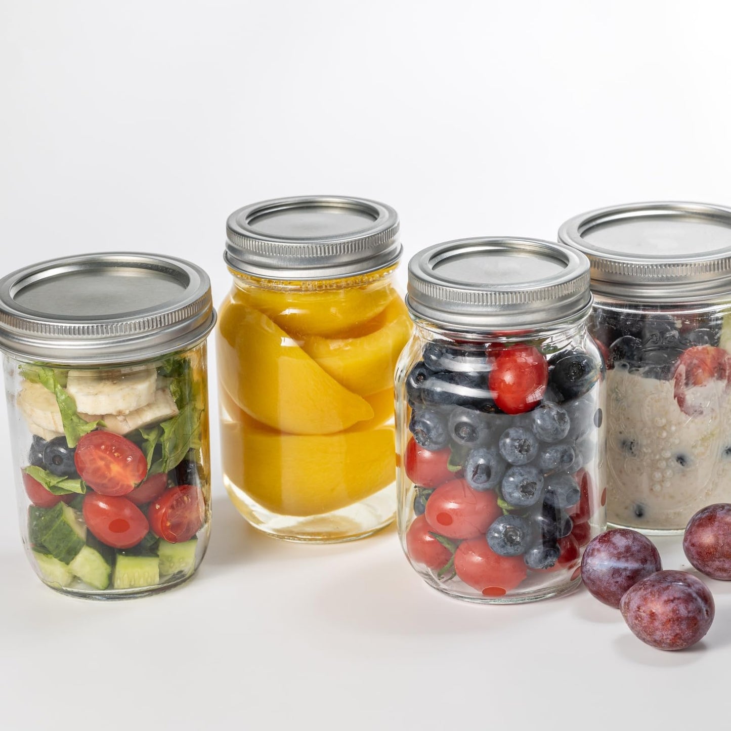 Lonriva 12 Pcs 16oz Wide Mouth Mason Jars, Glass Jars with Silver Metal Lids, Canning Jars for Overnight Oats, Food Storage, Dry Food, Snacks, Candies and More