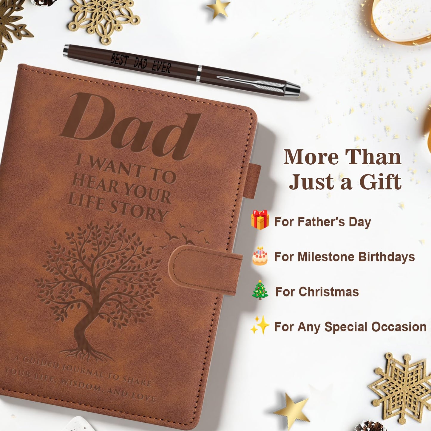 BELIVIUM Dad I Want To Hear Your Story Leather Journal Gift Set Fathers Day Gift from Daughter Son Kids Family Heirloom Keepsake Meaningful Sentimental Dad Birthday Gifts