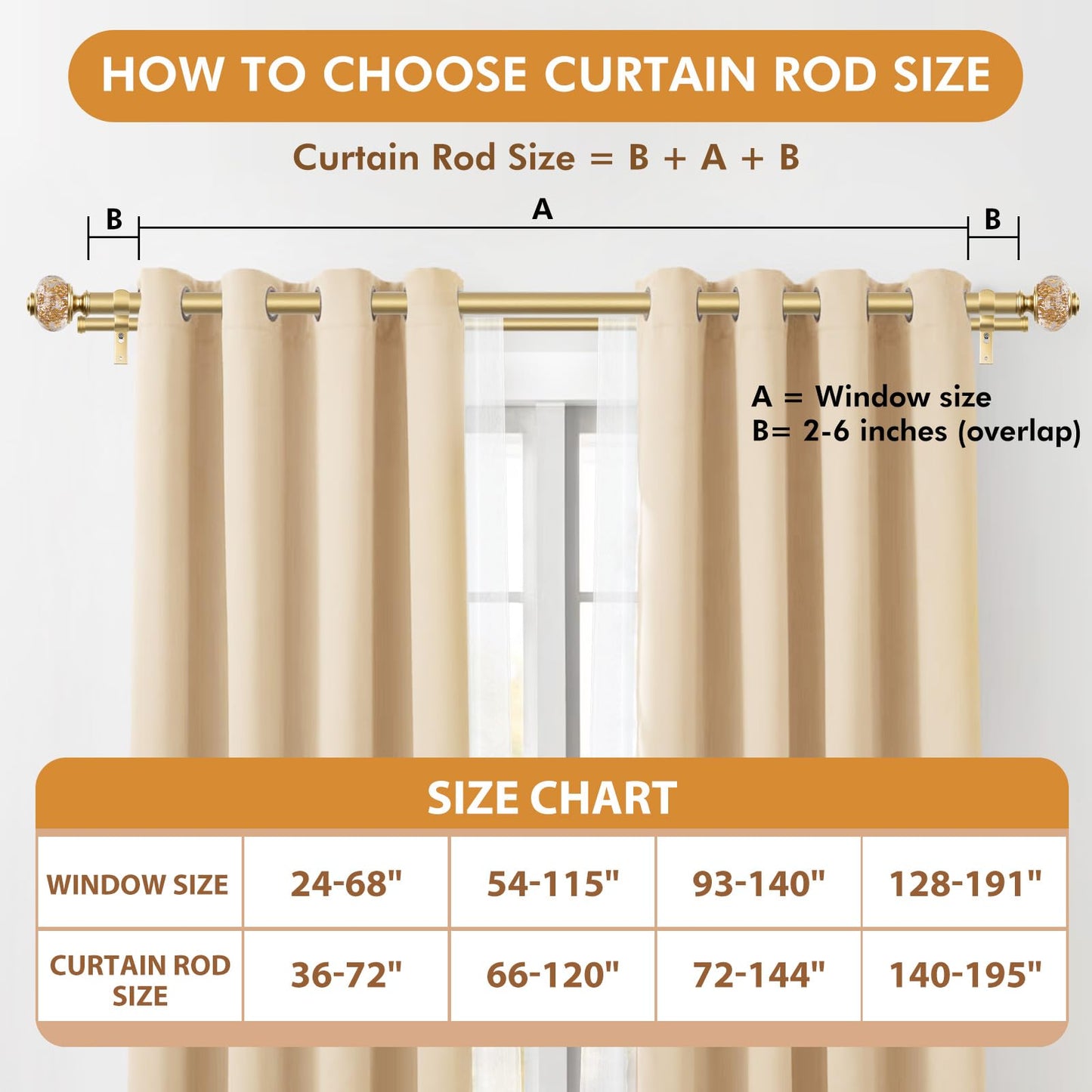 1 Inch Luxury Gold Double Curtain Rods for Windows 66 to 120 Inches(5.5-10ft), USFOOK Adjustable Heavy Duty Drapery Rods, Telescoping Dual Curtain Rod with Translucent Finials, Wall Mounted