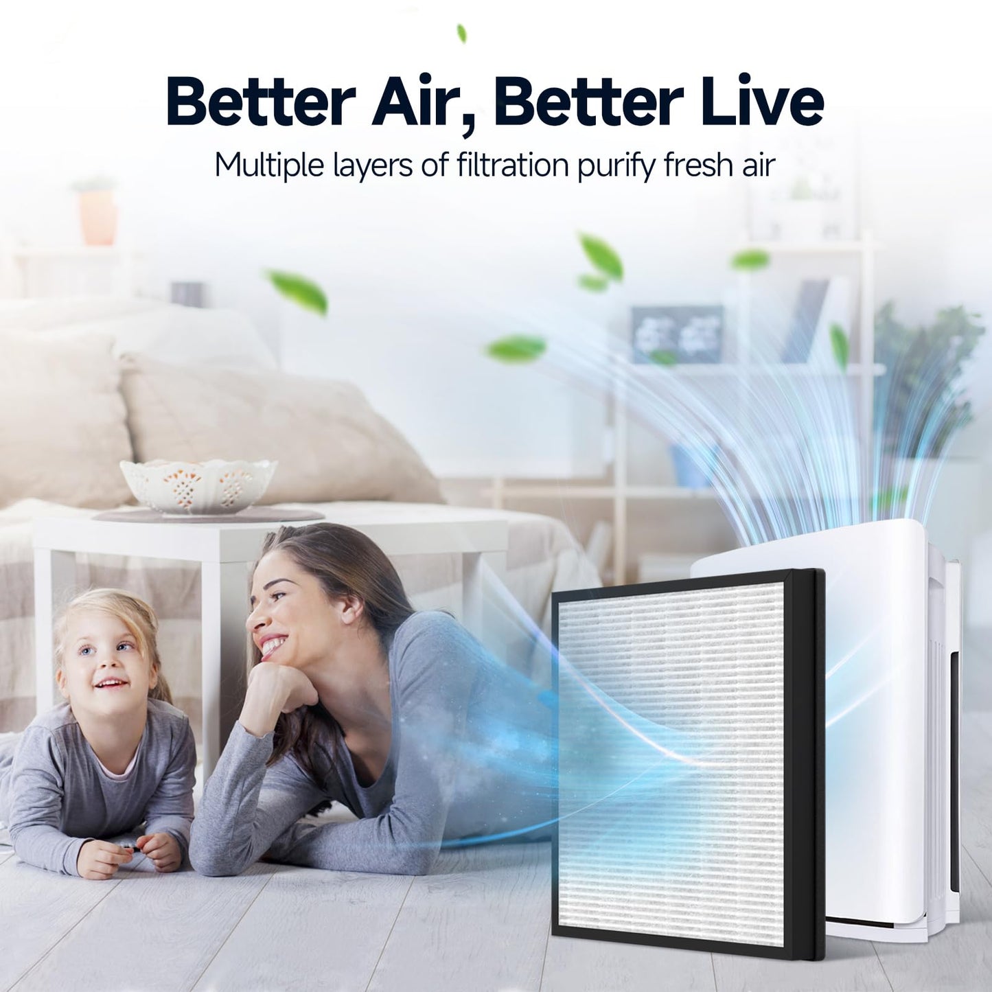 Harebery 2 Pack Max V-Series Replacement Filter Compatible with Wynd Max Home Air Puri-fier, 3-in-1 Filter, Model HMEPURV01