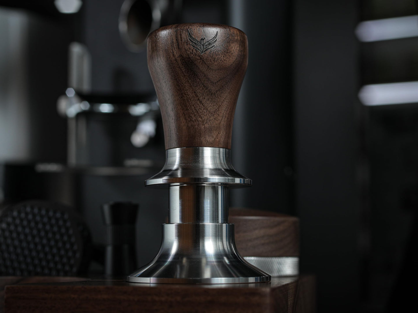 KNODOS 54mm Espresso Tamper For Breville Machines Calibrated Tamper Tool Espresso Walnut, Self Leveling and 30lb Spring Loaded Design Coffee Tamper With Stainless Steel 53.35mm Ripple Base