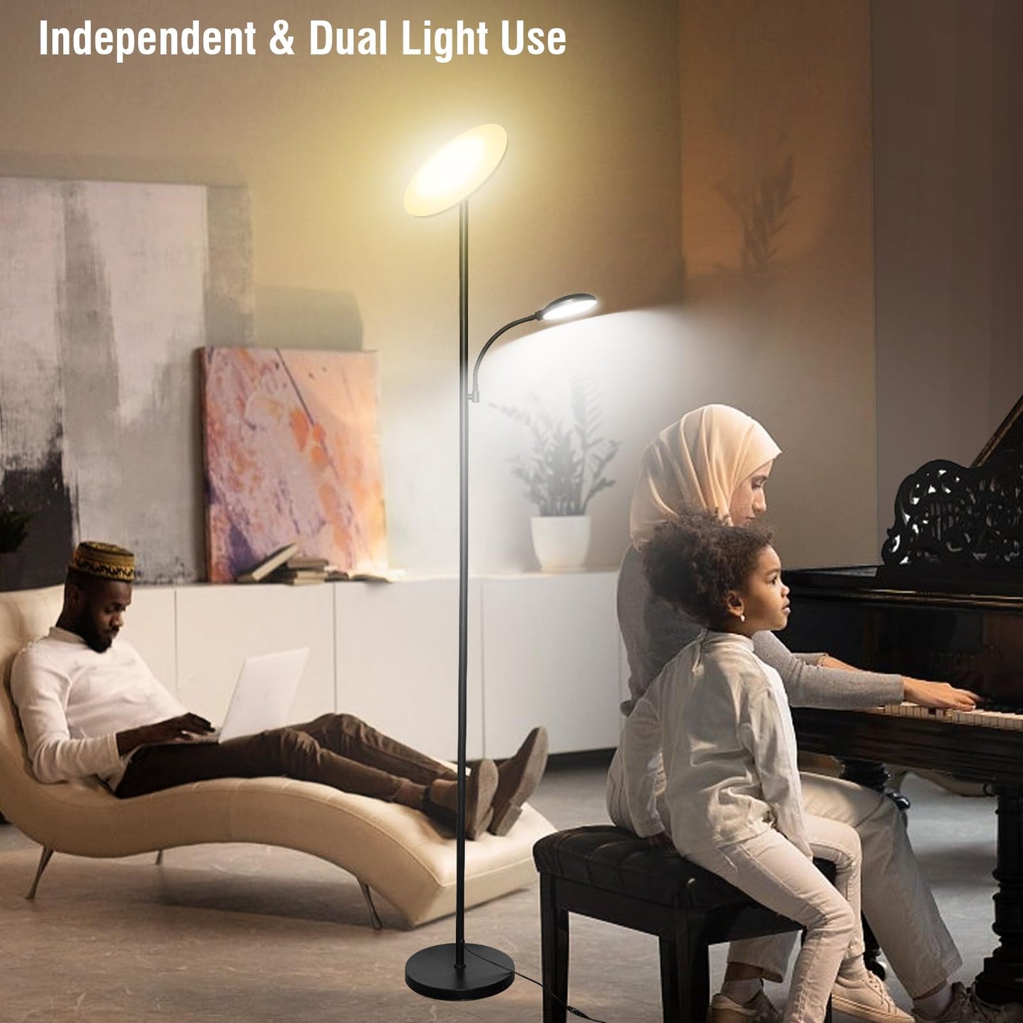 marctronic Floor Lamps for Living Room, 44W/4500LM Super Bright 2 in 1 LED Floor Lamp with Remote, Stepless Dimmable, 69" Tall Standing Floor Lamp with Bendable Reading Light for Bedroom Office