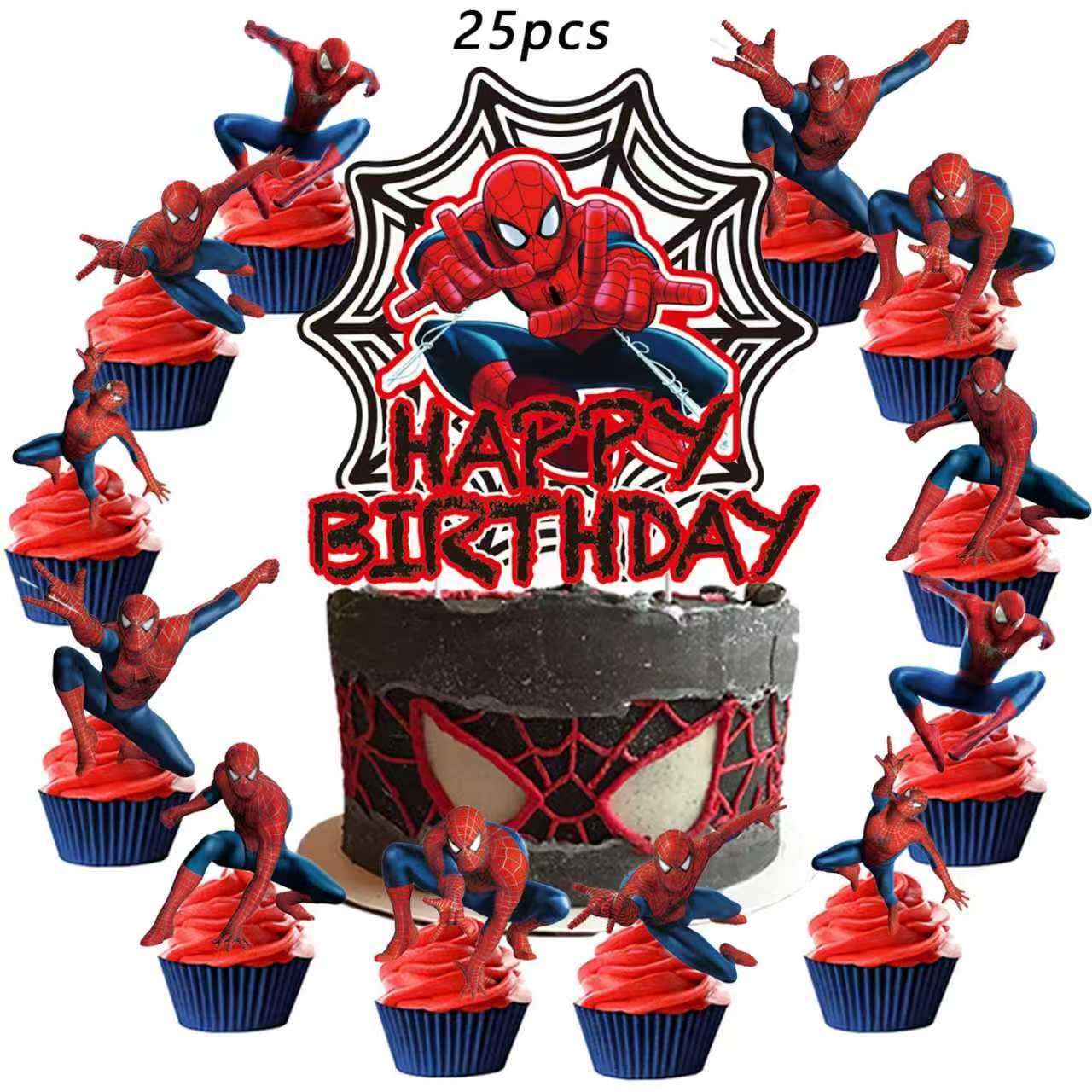 51PCS spidey birthday party supplies, backdrop, "Happy Birthday" banner,tablecloth, large aluminum balloon, small aluminum balloons, latex balloons, cake topper,cupcake toppers, hanging swirls
