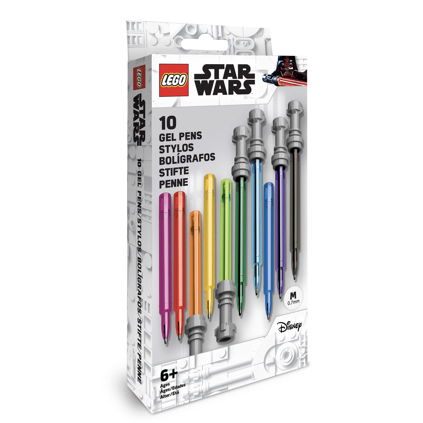 IQ LEGO Star Wars Lightsaber Gel Pen 10 Pack (53116) - Rainbow of 10 Colors, Refillable Pens for Teens and Adults, Ideal Star Wars Teacher Gifts and Office Supplies for Desk