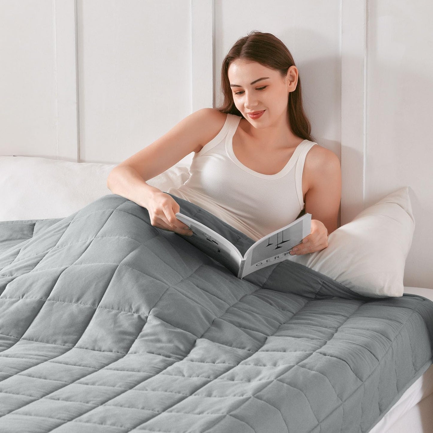 Topblan Weighted Blanket for Adults 12lbs, Soft Cooling Breathable Weighted Throw for Sleeping, Machine Washable Heavy Blanket with Glass Beads for Summer, Sofa Bed, 48"x72" Twin Size, Grey