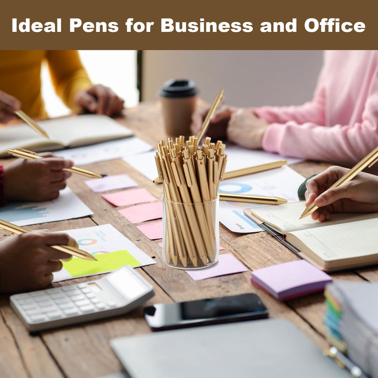 Humyoun 220 Pcs Gold Slim Ballpoint Pens Bulk Retractable Black Ink 1 mm Medium Point Smooth Writing Pens Nice Gift for Wedding Favors Guests Business Office Teachers Supplies Men Women Present