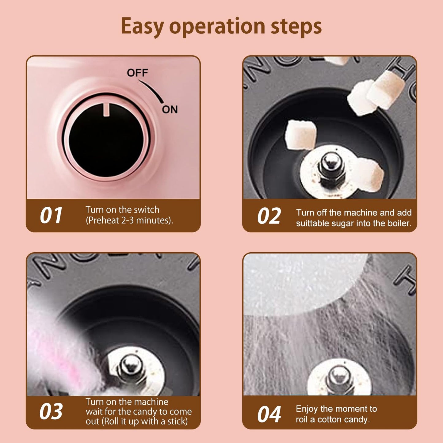 Cotton Candy Machine for Kids & Family, Mini Cotton Candy Maker with 10 Sticks & Sugar Scoop, Home Birthday Family Party Christmas Gift