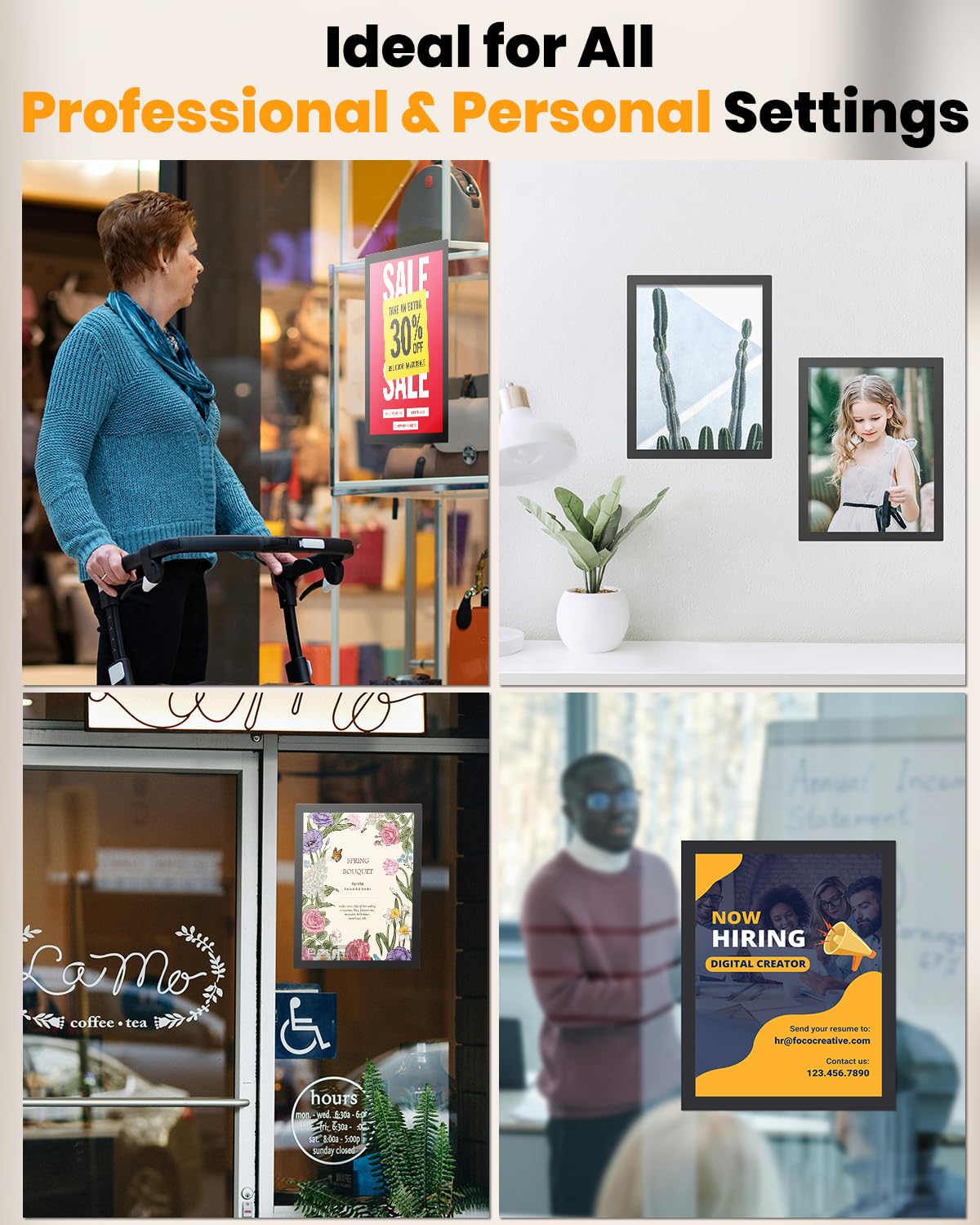 Uniclife 24 Pack Magnetic Sign Holder 8.5" x 11" Self-Adhesive Magnetic Picture Frame Wall Mounted Display Frame for Home Office Store Poster Document Holder for Wall Door Glass Window Refrigerator