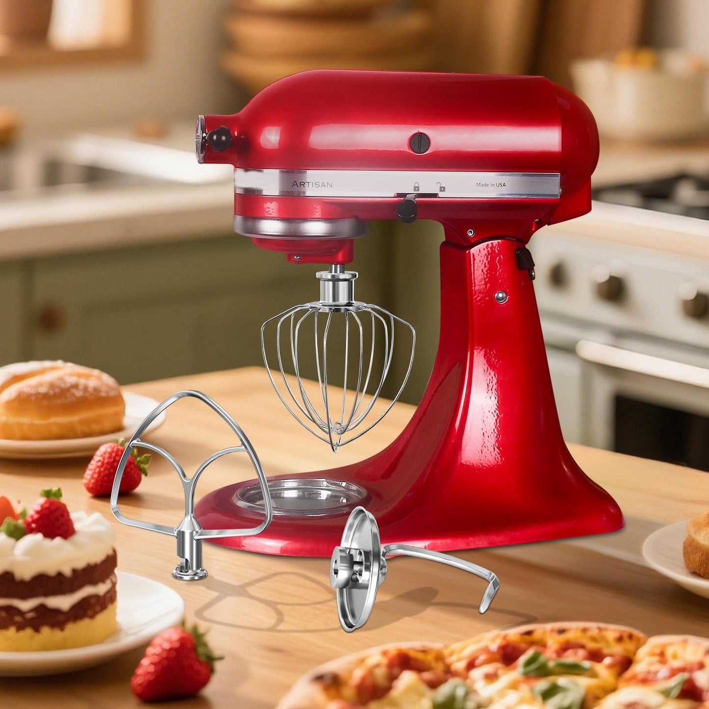 LETOMS Stainless Steel Attachments 3 Pieces for KitchenAid 4.5-5QT Tilt-Head Stand Mixer and Mixing Bowl,K45WW Wire Whip, K45DH Dough Hook, K45B Flat Beater,Dishwasher Safe and Heavy Duty