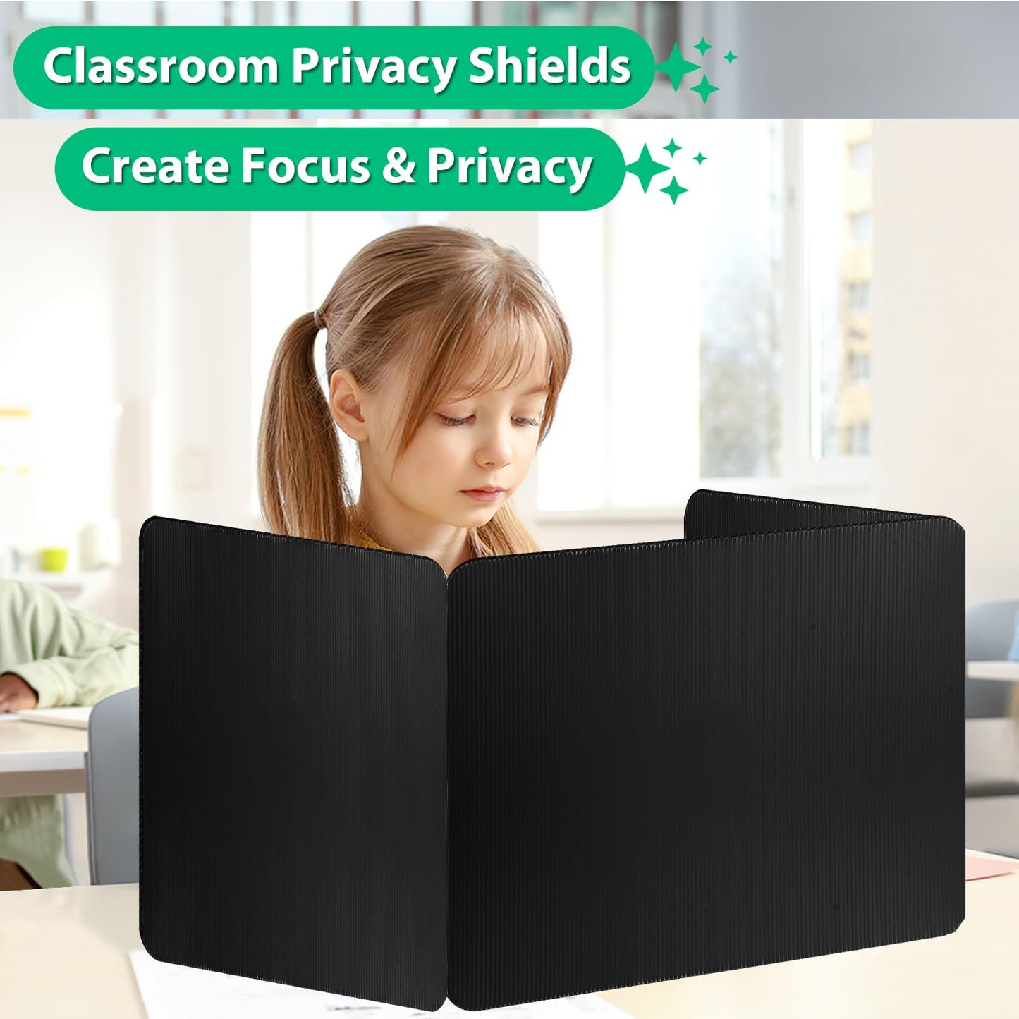 26 Pack Black Desk Dividers with Labels for Students, ROOKEA Waterproof Plastic Study Carrel Dividers, Privacy Classroom Shield Folder Boards Desk for Classroom Teacher Supplies Test Divider