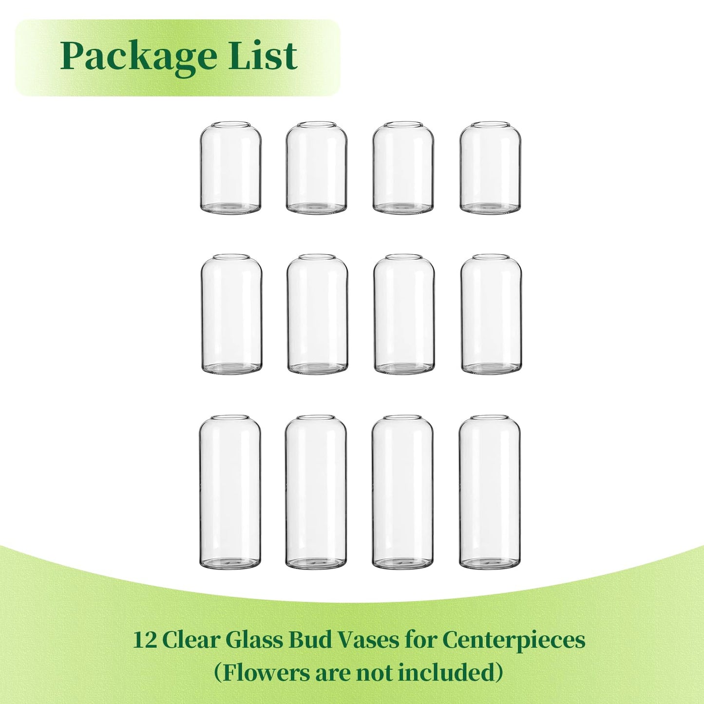 Glass Bud Vases for Flowers - Hewory Blown Modern Small Glass Vases for Centerpieces Set of 12, Mini Clear Bulk Flower Vases for Wedding Party Events Home Decor Floral Arrangement (Not Include Flower)