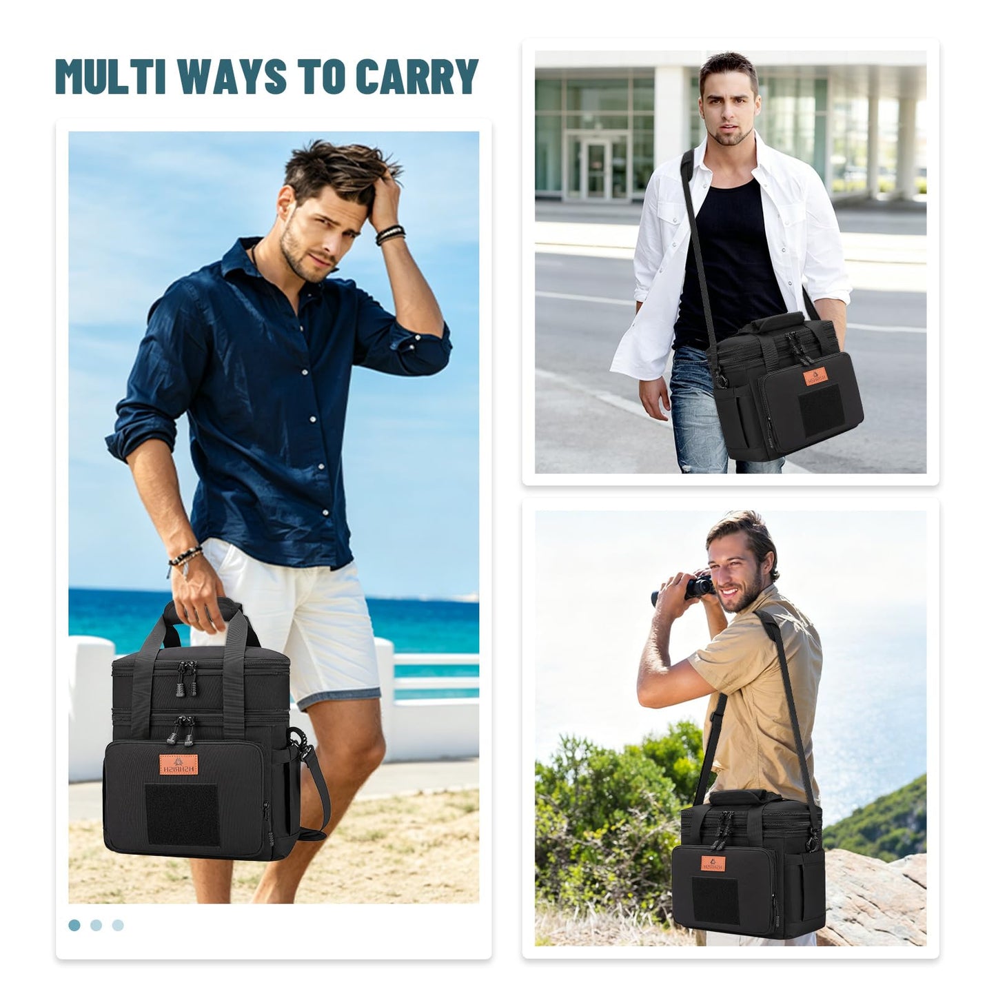 XLarge Expandable Tactical Lunch Box for Adults, Durable Leakproof Insulated Lunch Cooler Bag for Men Work Office Outdoor Picnic Trips Camping, 36 Cans/22 L, Black, HSHRISH