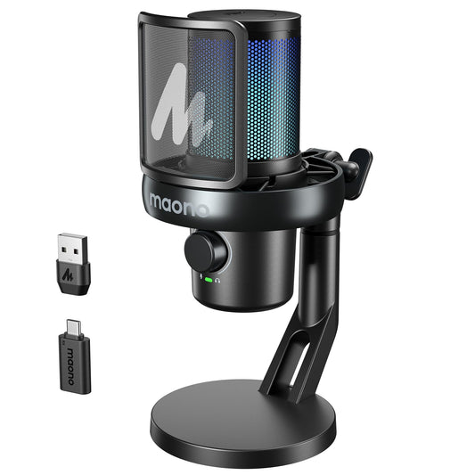 MAONO Wireless Gaming Microphone for PC, Condenser USB Mic with Software AI Voice Change,3-Level Noise Cancellation,Custom RGB, for Streaming Recording Podcast PS5 PS4 Twitch YouTube (DM40 Pro-Black)