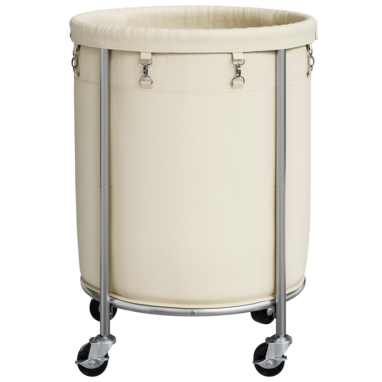 ELYKEN 190L Laundry Basket with Wheels, Large Rolling Laundry Hamper with Removable Liner Bag, Round Rolling Laundry Cart, Dirty Clothes Hamper for Hotel, Home, Closet, Dorm, Cream