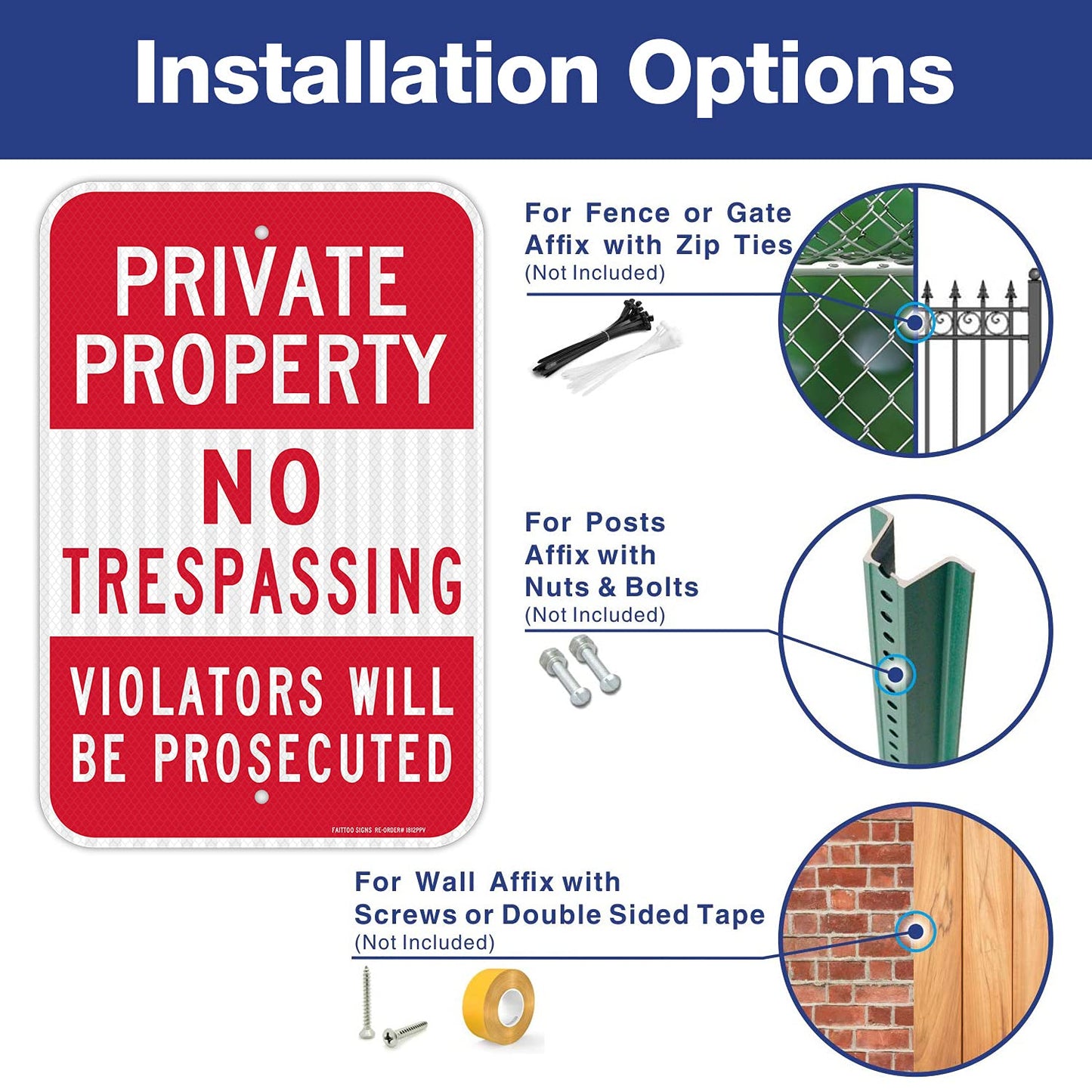 (4 Pack) Private Property No Trespassing Sign, Violators Will Be Prosecuted, 18 x 12 Engineer Grade Reflective Sheeting Rust Free Aluminum, Weather Resistant, Waterproof, Durable Ink, Easy to Mount