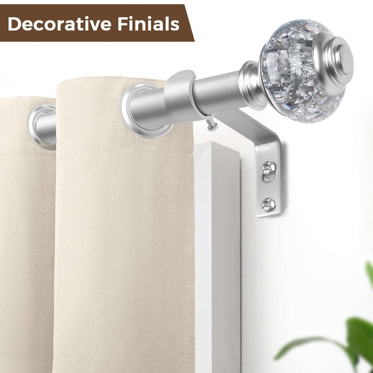 1 Inch Curtain Rods 72 to 144 Inches (6 to 12 ft) Telescoping Single Drapery Rod, USFOOK Heavy Duty Curtain Rods for Windows with Silver Decorative Translucent Finials