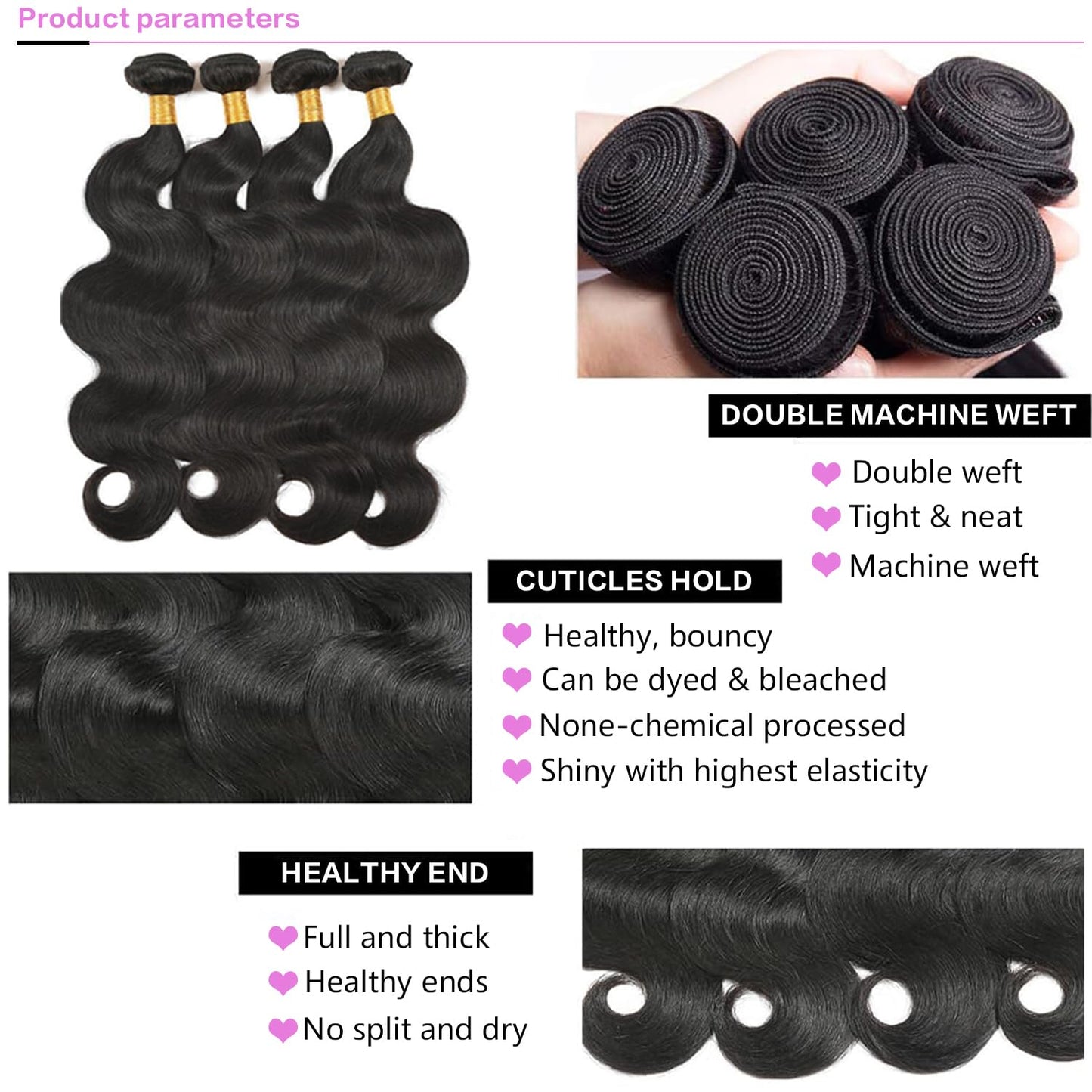 12A Human Hair Bundles 18 20 22 24 Inch Body Wave Bundles Human Hair 100% Unprocessed Brazilian Virgin Hair Body Wave 4 bundles Deals Human Hair Extensions Quick Weave For Black Women Natural Black