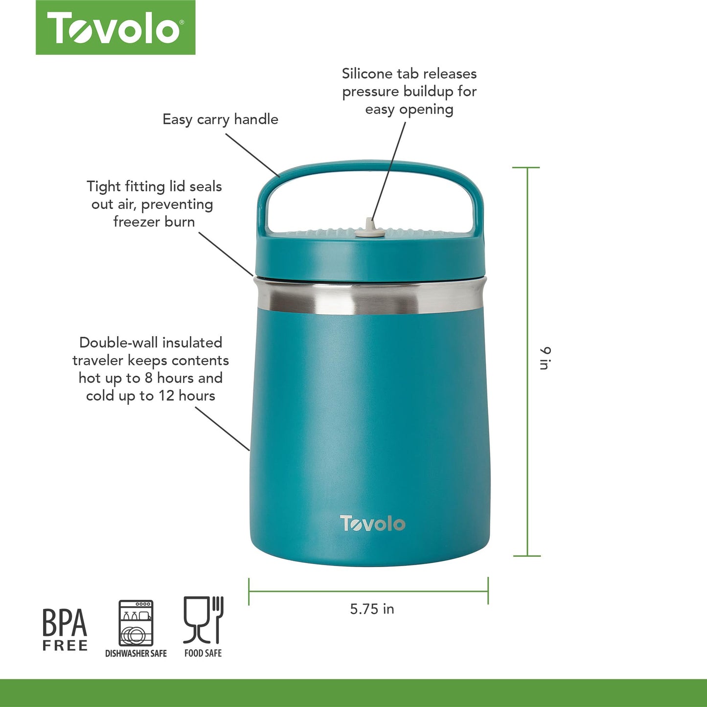 Tovolo Insulated Food Container 2 Quart Food Traveler Thermos for Hot Food and Cold Food Stainless Steel Double Wall Vacuum Insulated Spill Proof Airtight Lid Dishwasher Safe BPA Free Marine Blue