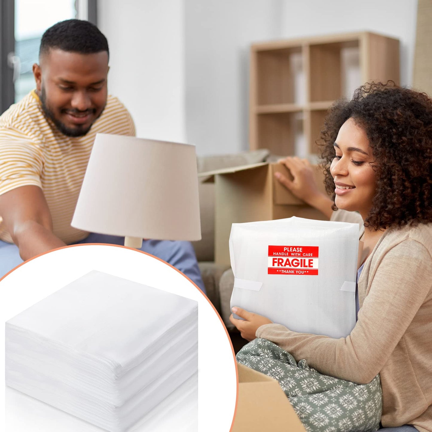 200 Pack 12 x 12 Inches Foam Sheets Cushioning Foam Sheets with 100 Pcs Fragile Labels for Moving Packing Supplies, Convenient to Use, Making Packaging and Transportation Easier, Packaging Material