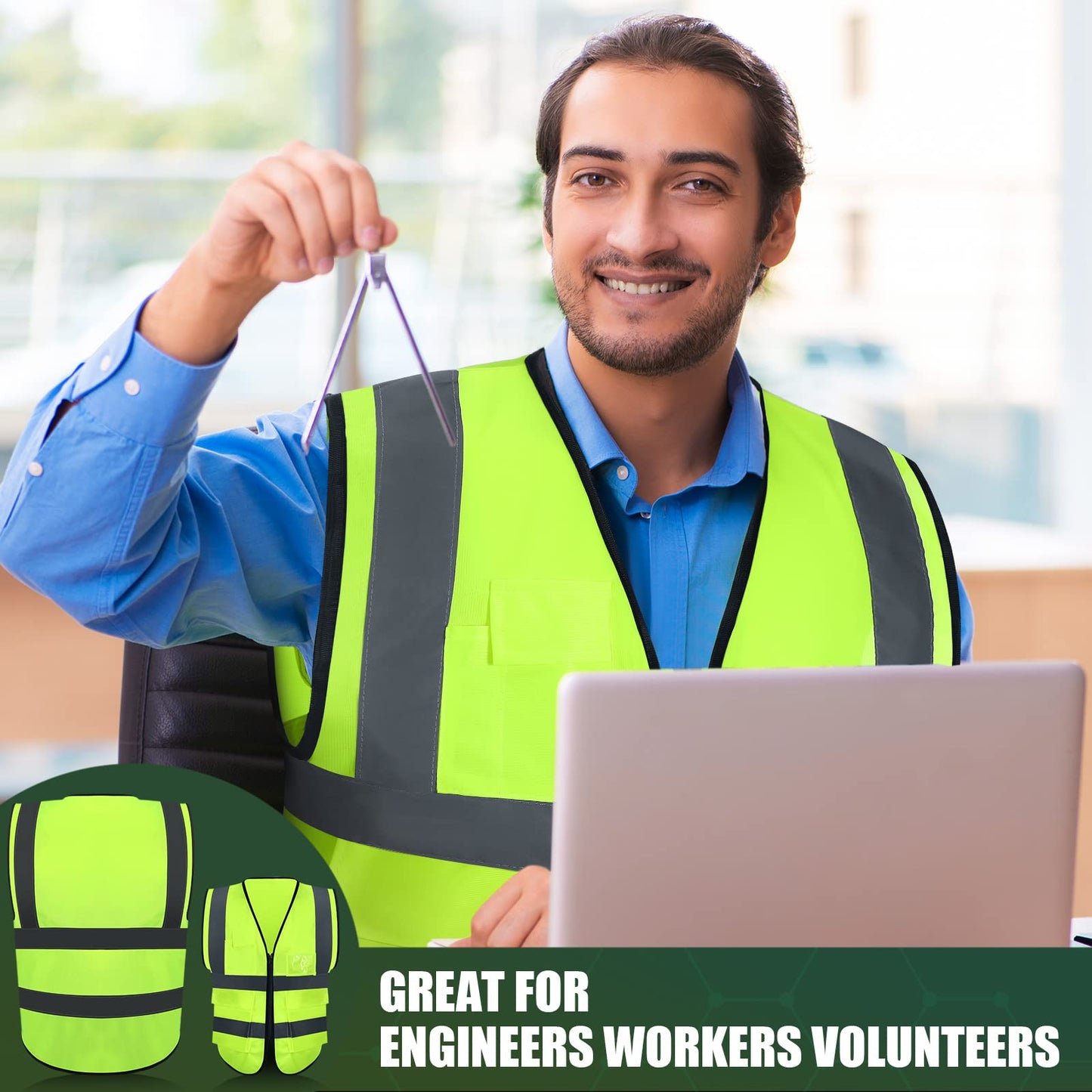 10 Pcs Reflective Safety Vest with Pockets and Zipper High Visibility Vest for Women Men Work, Construction, Cycling(L)