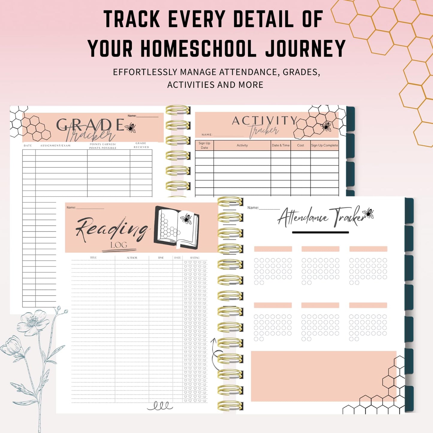 The Intentional Homeschool Planner: 8.5 X 11in | Gold Spiral Bound | Undated, 12 Calendar Pages | Multiple Versatile Trackers | Daily Reflection Layout | Homeschool Record Keeping.