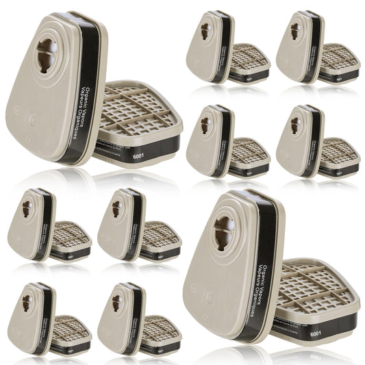 10 Pair Respirator Cartridges & Filters, 6001 Filter Cartridges for Respirator, Dust-Proof, Organic Vapors, Paint and Chemical, Replacement Respirator Filters for 6200, 6502, 7502, 6800, 4008 Series