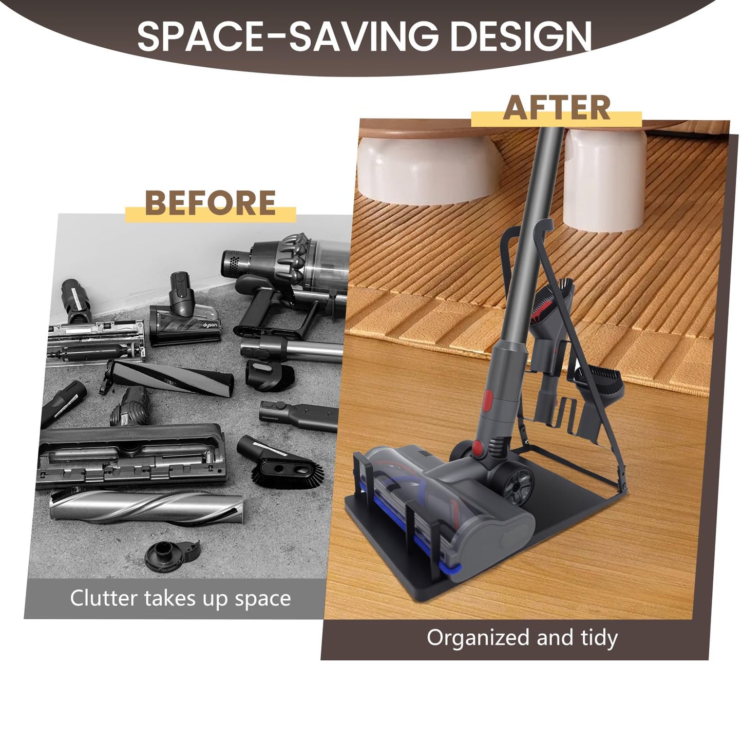 IZSOHHOME No Installation Required-Vacuum Stand,Storage Stand Docking Station Holder,Stable Metal Storage Bracket Stand Holder,Compatible with Dyson, Eureka,Tineco and Most Stick Vacuum(Black)