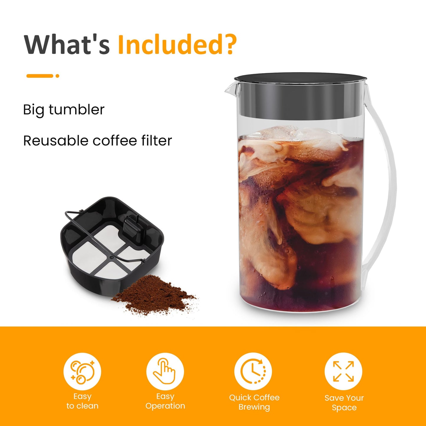 SUNVIVI Iced Tea Maker with 2.5-Quart Pitcher, Iced Coffee Brewing Maker for Ground Coffee, Tea Bags, Loose Leaf Tea, 7 Cups Coffee Machine for Home, Strength Control for Flavor, Black