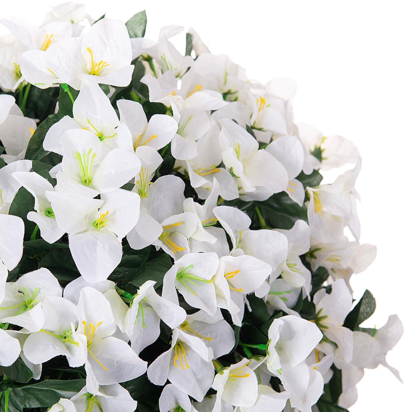 INXUGAO 2 pcs Artificial Faux Bougainvillea Flowers Plants for Outdoor Outside Summer Decoration, Fake Silk UV Resistant Long Trailing Vines for Front Door Porch Planter Balcony (White)