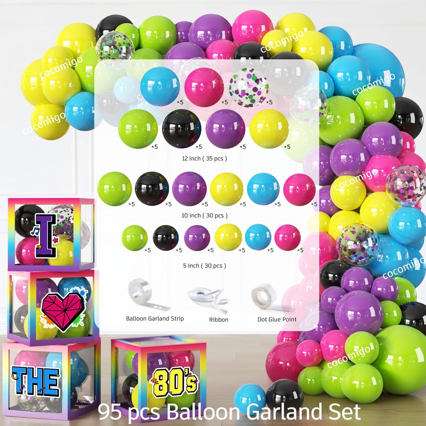 277pcs 80s Party Decorations Serves 25, All-in-one Set with Back To The 80's Backdrop Tableware Balloon Arch Tablecloth Balloon Box Cupcake Topper Table Decor, Etc. for 80s Party Decorations