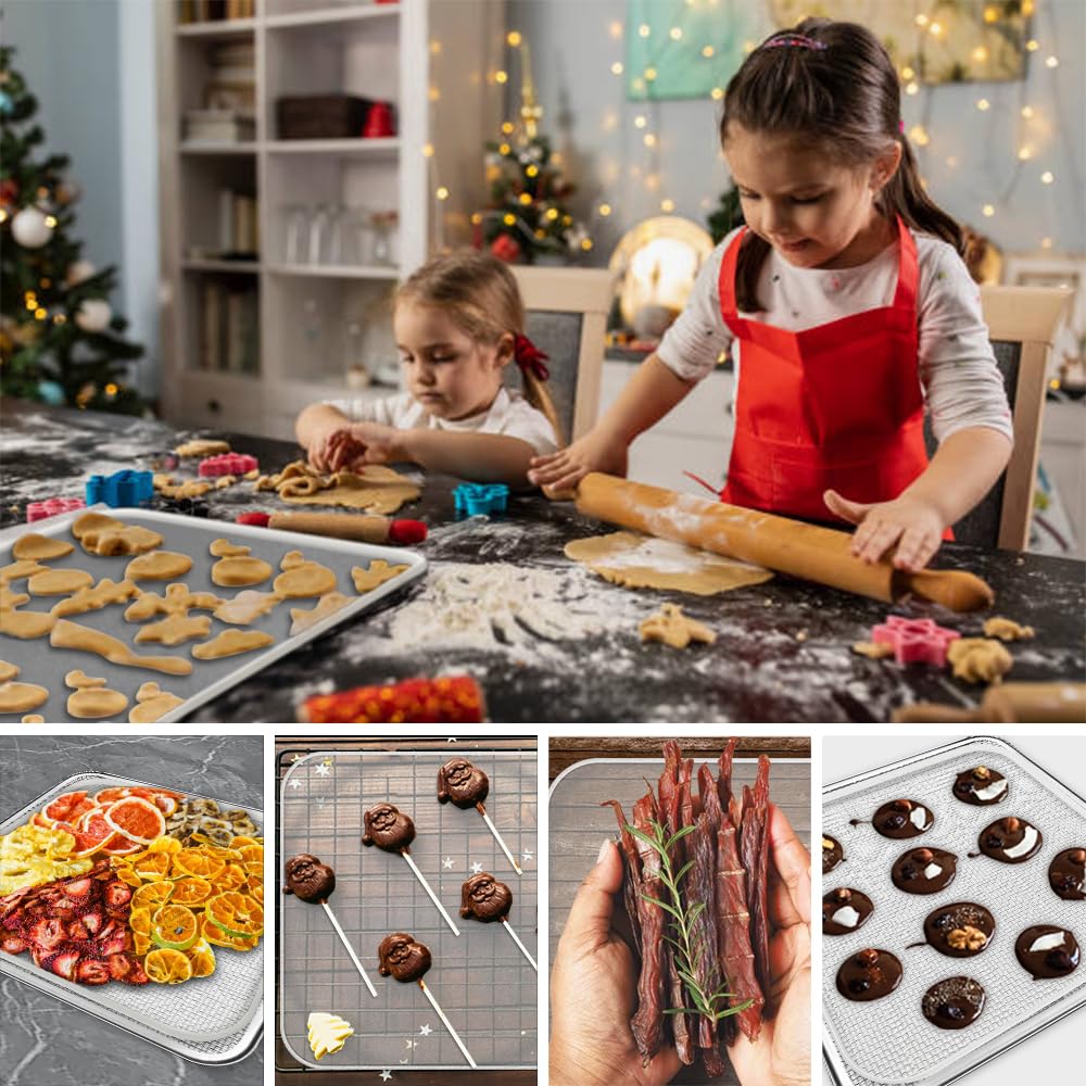 8 Pcs Silicone Food Dehydrator-Trays with Edge, 8 Pcs Mesh Dryer Mats,Reusable Non Stick Silicone Dehydrator Sheets (11x 11in) for Liquids,Fruit Leather,Herbs,Meat and Yogurt