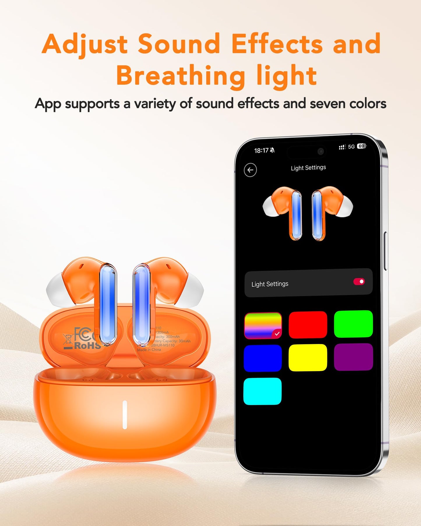 BNARQP MS110 AI Real-Time Translation Earbuds, Wireless Bluetooth Earbuds with 40H Playtime, Active Noise Cancelling, IPX5 Waterproof, for Travel, Meetings, Learning & Sports