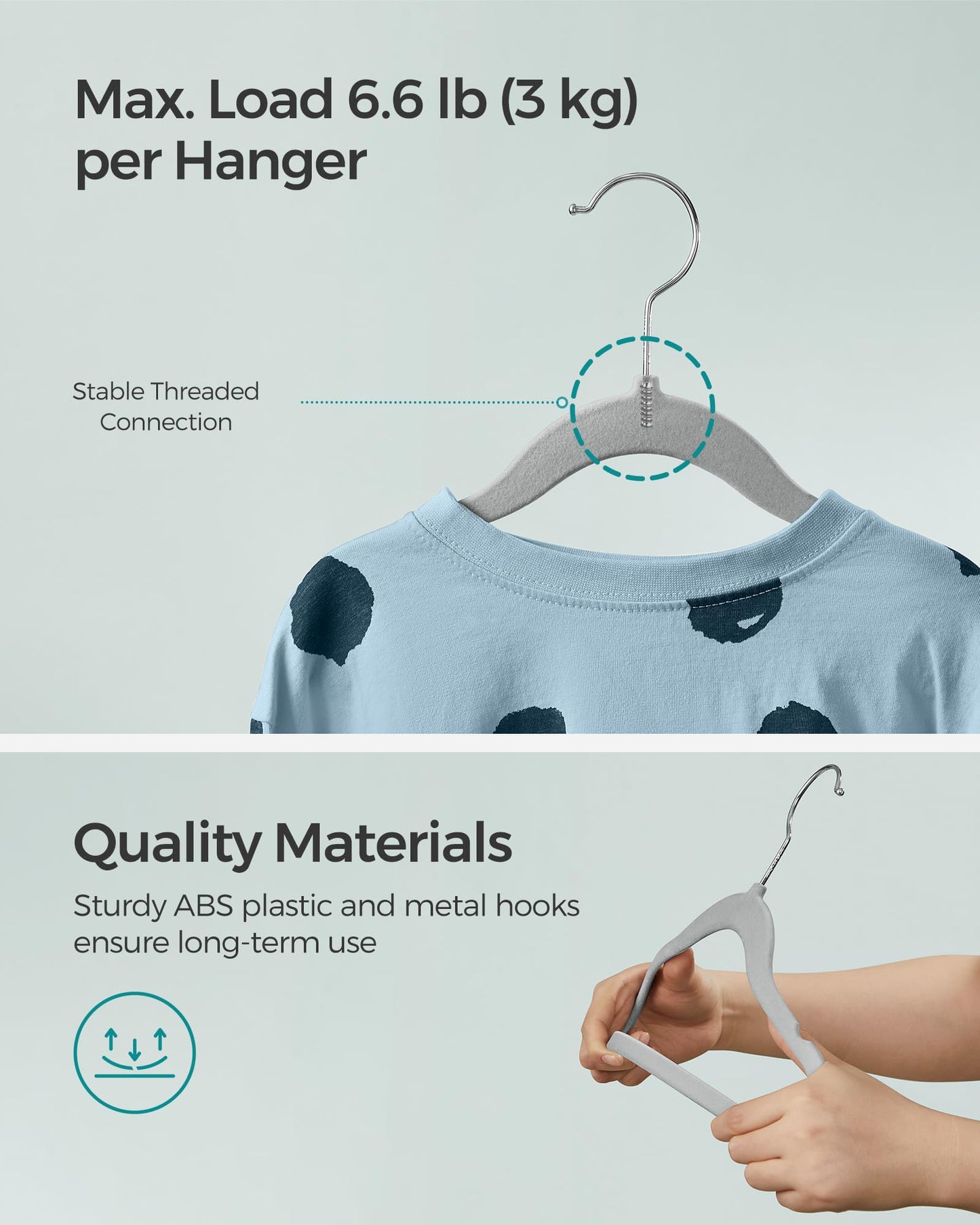 SONGMICS Baby Kids Hangers 50 Pack for Closet, 11.8 x 8.1 Inches, Silver 360° Swivel Hooks, Space-Saving Clothes Velvet Hangers for Nursery, Non-Slip, Dove Gray UCRF027G05