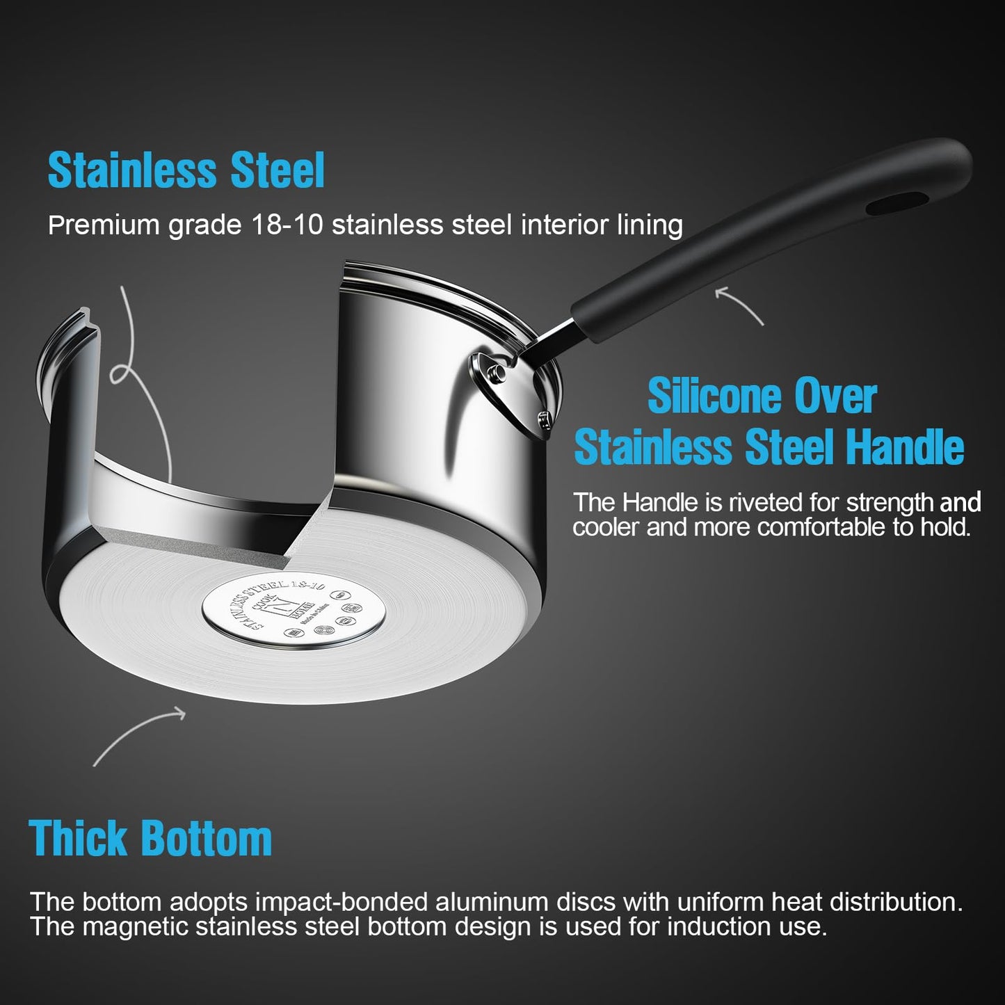 Cook N Home Professional Double Boiler Saucepan 2-Quart, 18-10 Stainless Steel Steam Melting Pot for Butter Chocolate Cheese, Tempered Glass Lid, Silver
